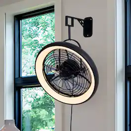 Siljoy - 20 In Modern Wall Mounted Fan Light with LED Lights for Bedroom Living Room Office and Covered Patio - Black