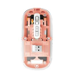 SKRAN - Tri-Mode Transparent Mouse (2.4G/BT) - Mute Buttons, Type-C Rechargeable, Easy-to-Use for Professionals & Gamers - Wireless - Pink