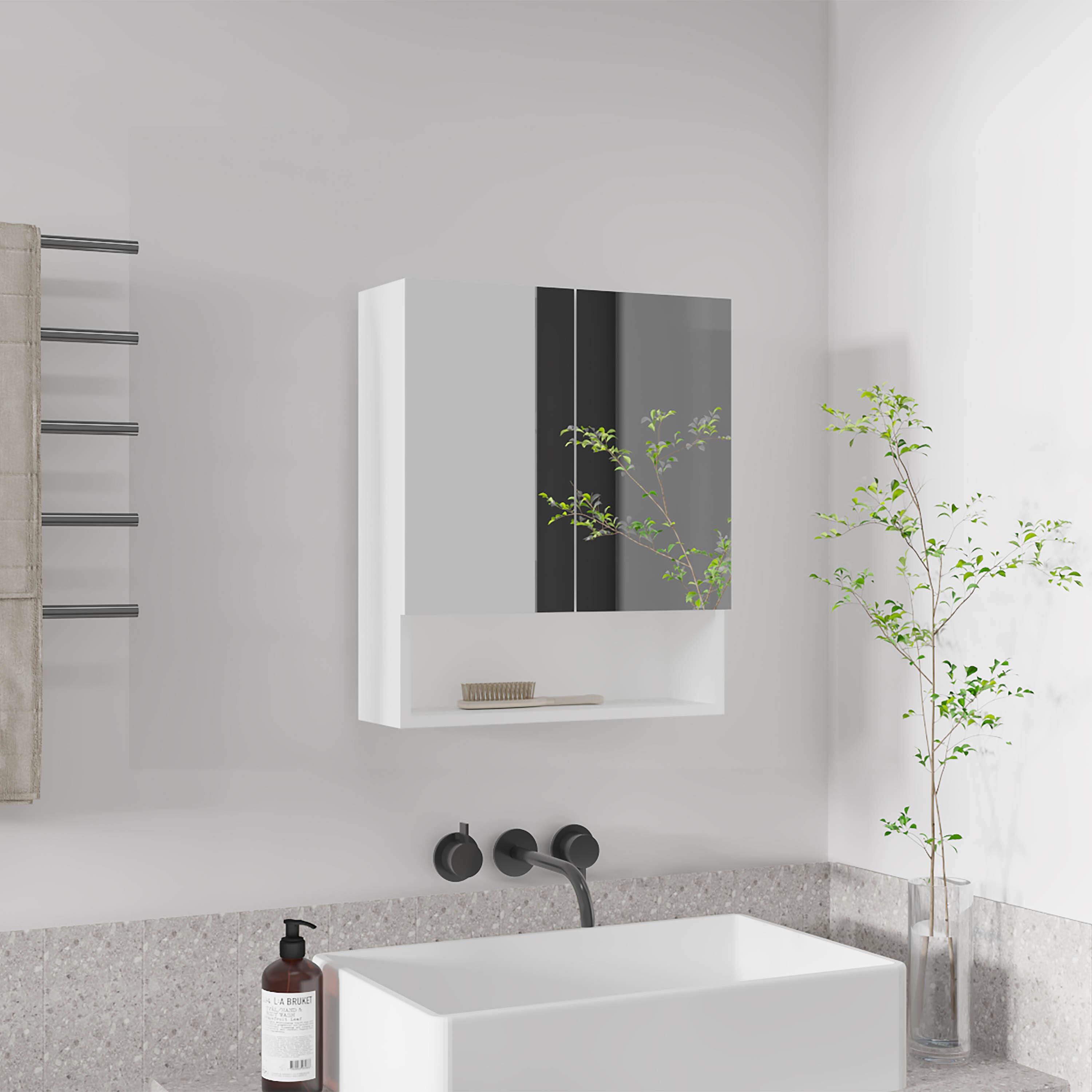 Angle. TuHome - Wanna High Double Door Medicine Cabinet With Three Shelves For Bathroom - White.