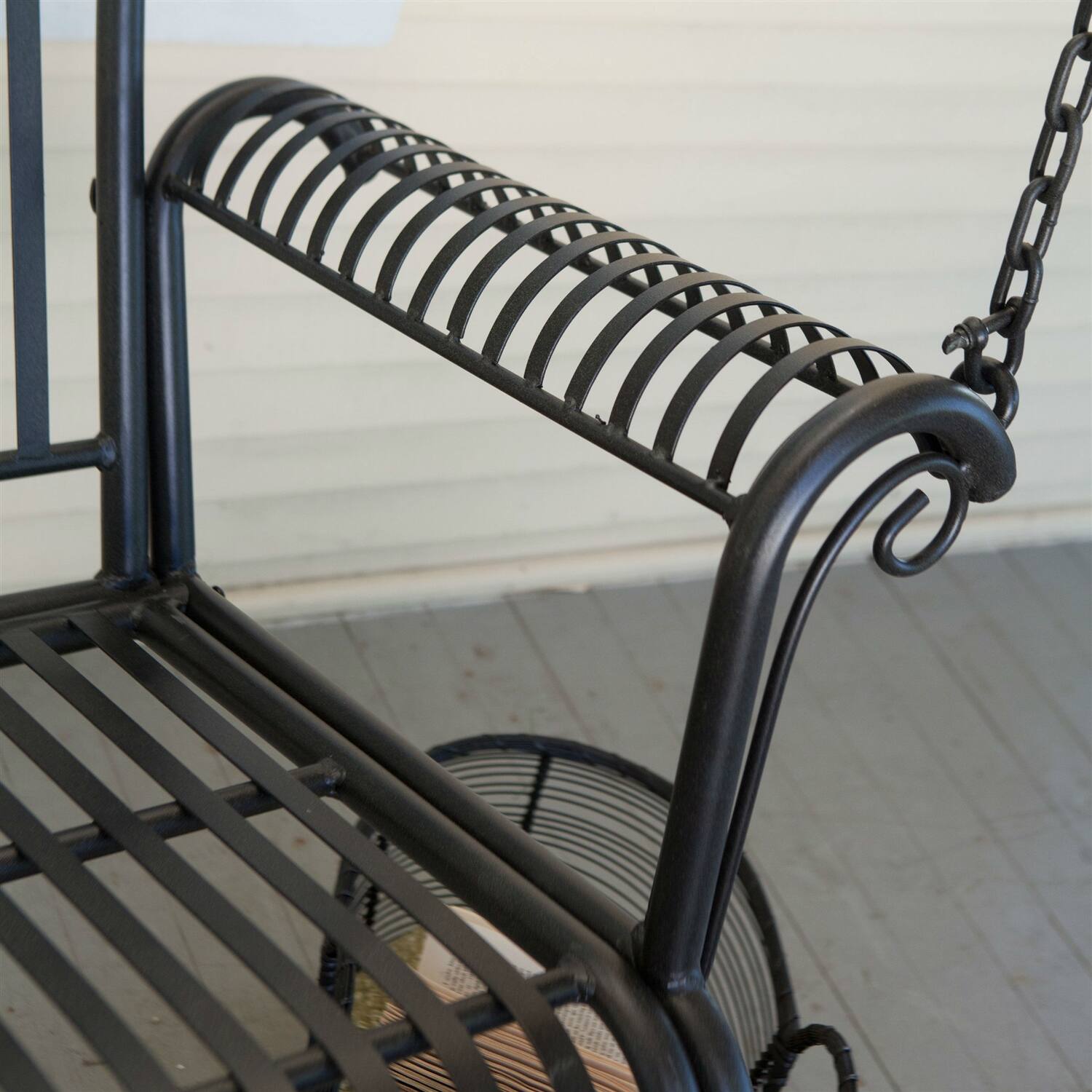 Left. Hivvago - Wrought Iron Outdoor Patio 4-Ft Porch Swing in Black - Black.