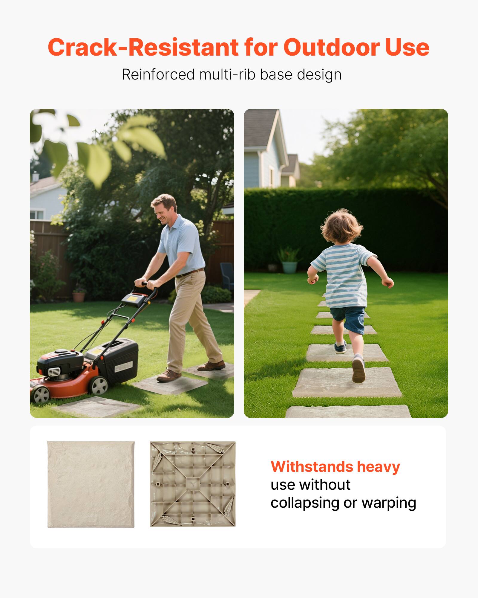 Crack-Resistant for Outdoor Use
Reinforced multi-rib base design
Withstands heavy use without collapsing or warping