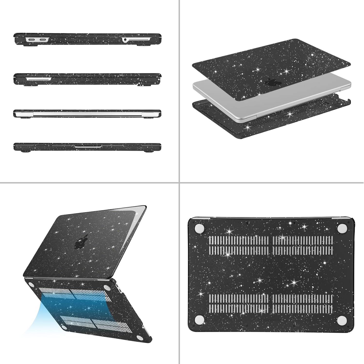 Back. mosiso - Sparkly Glitter Case for MacBook Neo 13 inch A3404 with A18 Pro Chip (2026), Ultra-Thin Crack & Scratch Resistant Cover - Black.