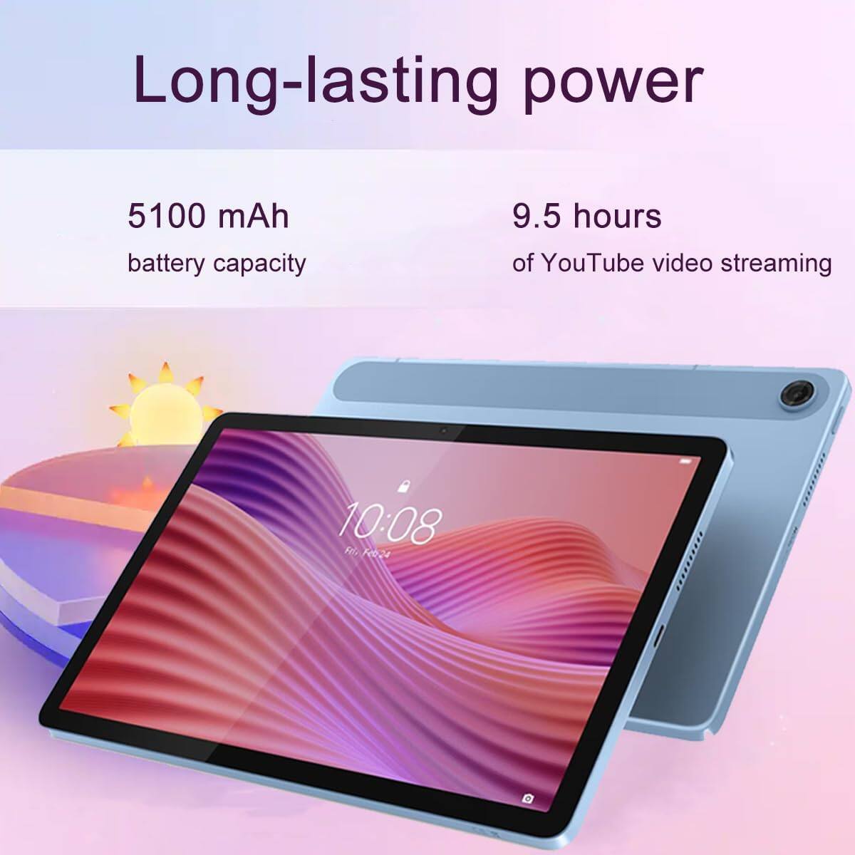Long-lasting power  
5100 mAh battery capacity  
9.5 hours of YouTube video streaming  
10:08  
Fri, Feb 24