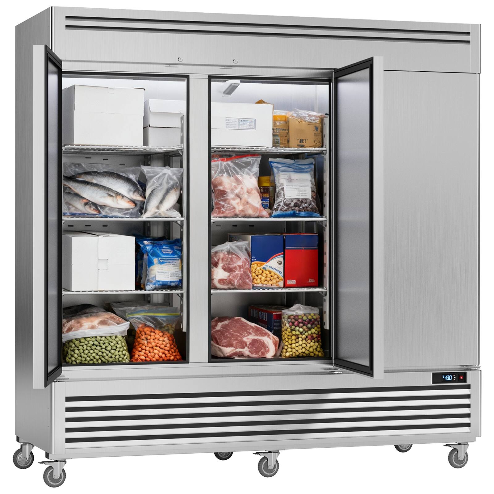 Alt View 5. Coolake - Coolake 82" Width 72 Cu.ft 3 Solid Doors Commercial Upright Freezer in Stainless Steel LED Lighting for Restaurant - Stainless Steel.