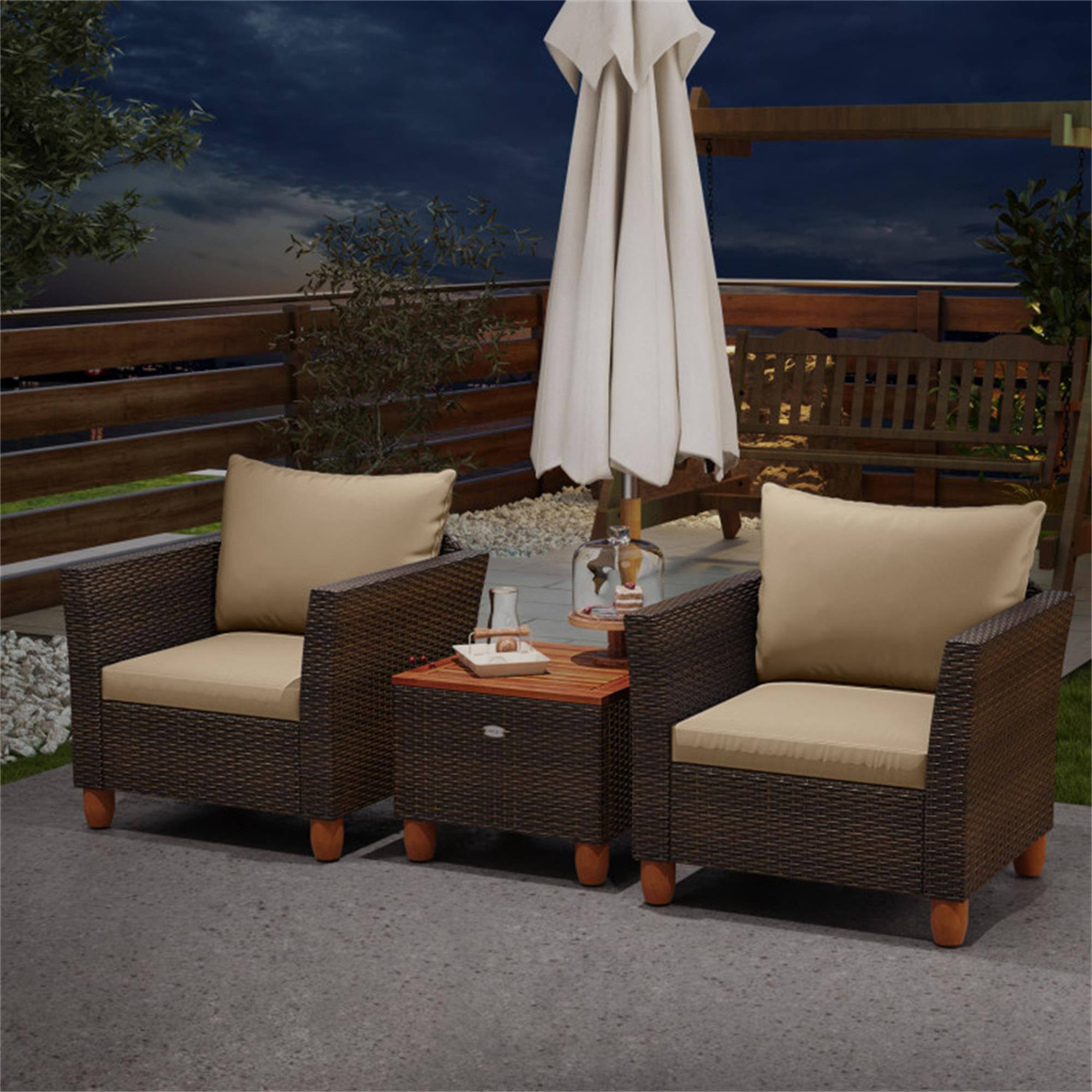 Alt View 3. Boyel Living - Beige 3 Pieces Patio PE Wicker Furniture Set 29.0-in L x 27.5-in W x 25.5-in H - Beige.