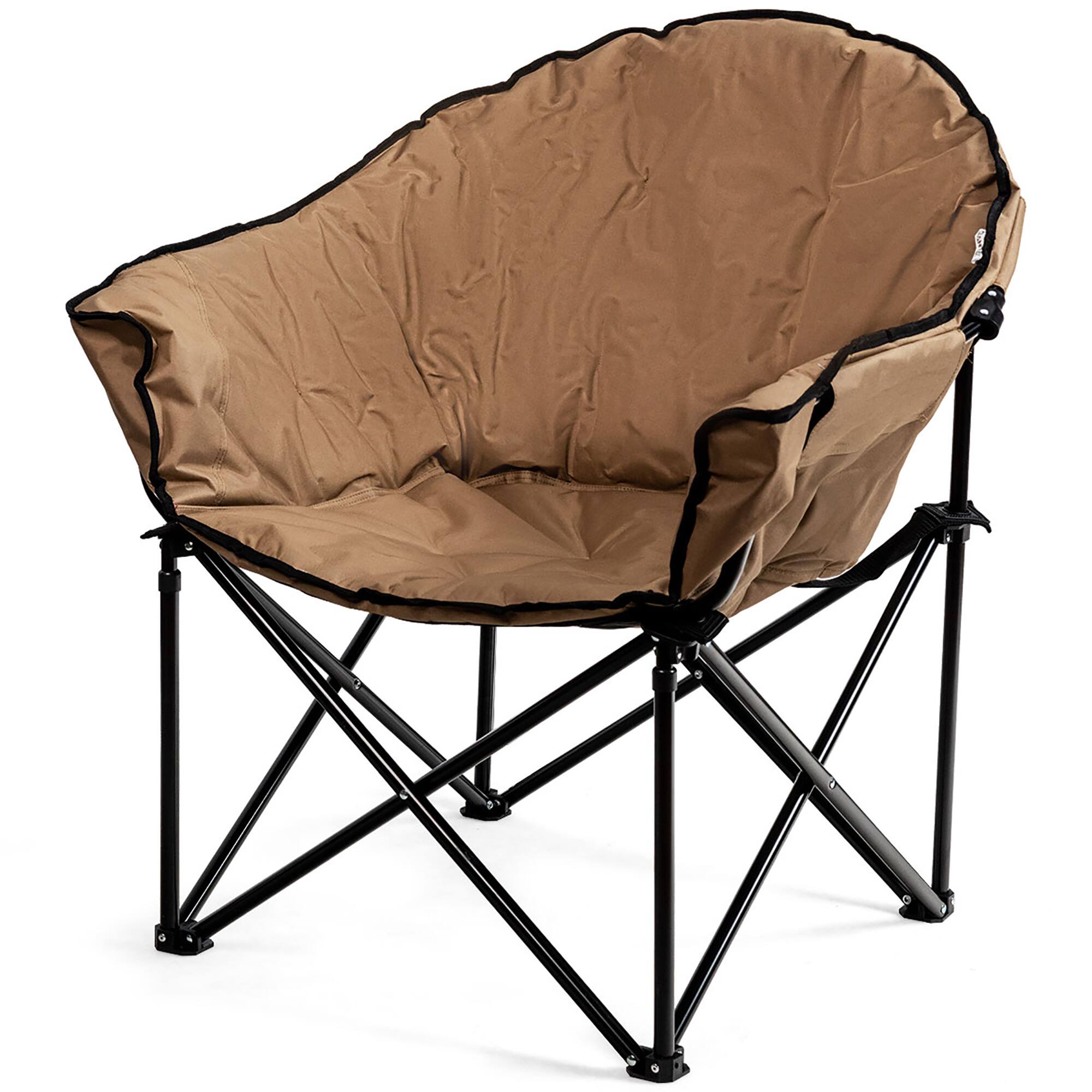 Alt View 14. Costway - Folding Camping Moon Padded Chair with Carry Bag Cup Holder Portable Brown - Brown.
