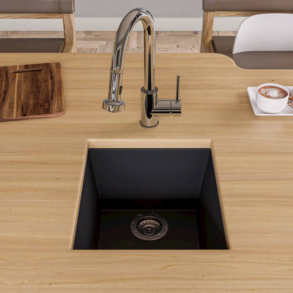Alt View 2. Alfi - ALFI brand Black 17 Undermount Rectangular Granite Composite Kitchen Prep Sink - Black.