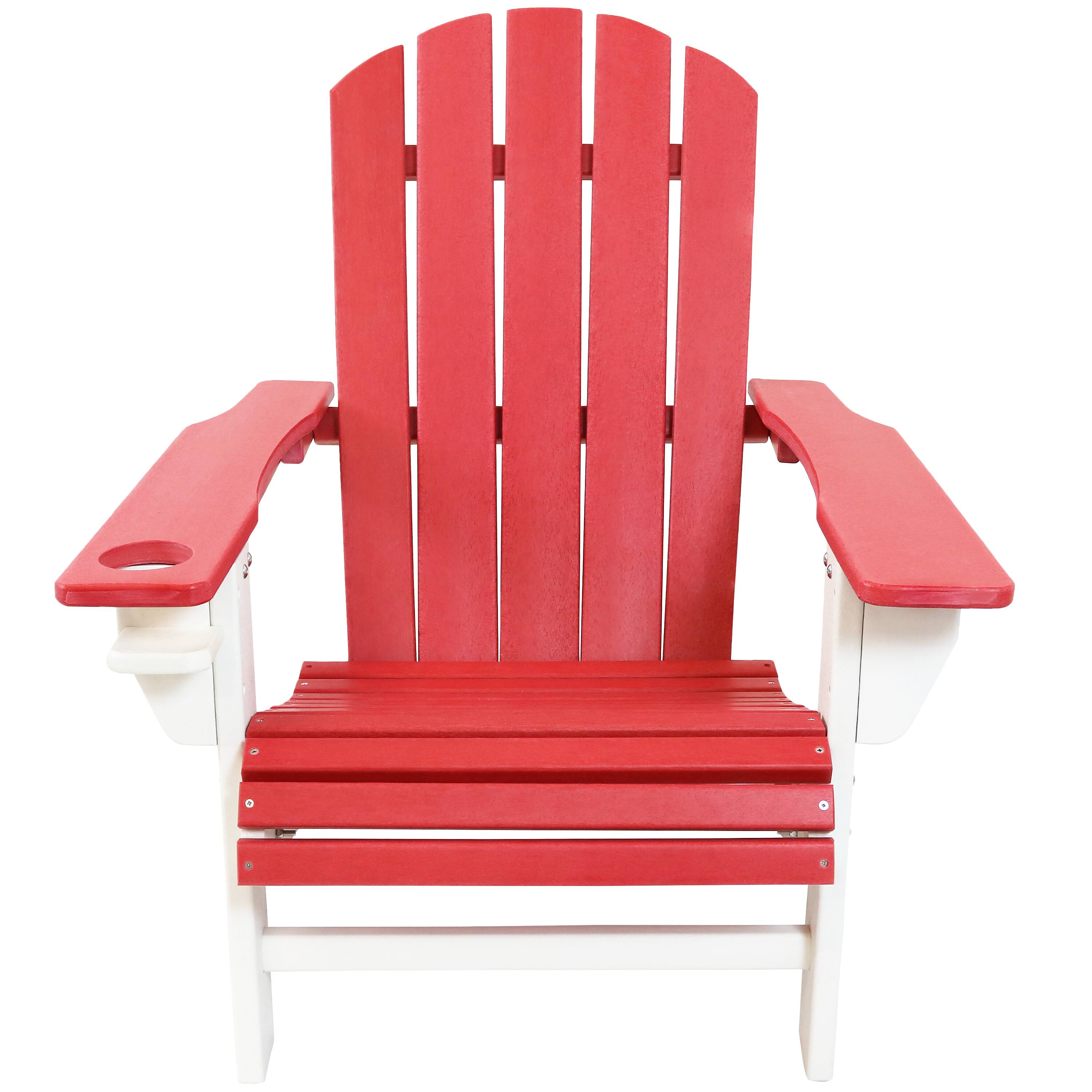 Alt View 5. Sunnydaze - HDPE Adirondack Chair with Drink Holder - Red and White.