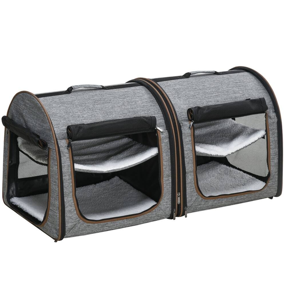 Front. Ficcuss Pets - Gray Soft-Sided Pet Carrier With Divider.