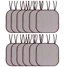 Sweet Home Collection - Cameron Memory Foam No Slip Back 16" x 16" Chair Pad Cushion with Ties, 12-Pack - Wine/White