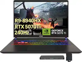 MSI - Vector 16" QHD 240Hz Gaming Laptop,AMD Ryzen 9 8940HX,RTX 5070Ti,64GB RAM,2TB SSD+1TB Docking Station,Win11 - Gray
