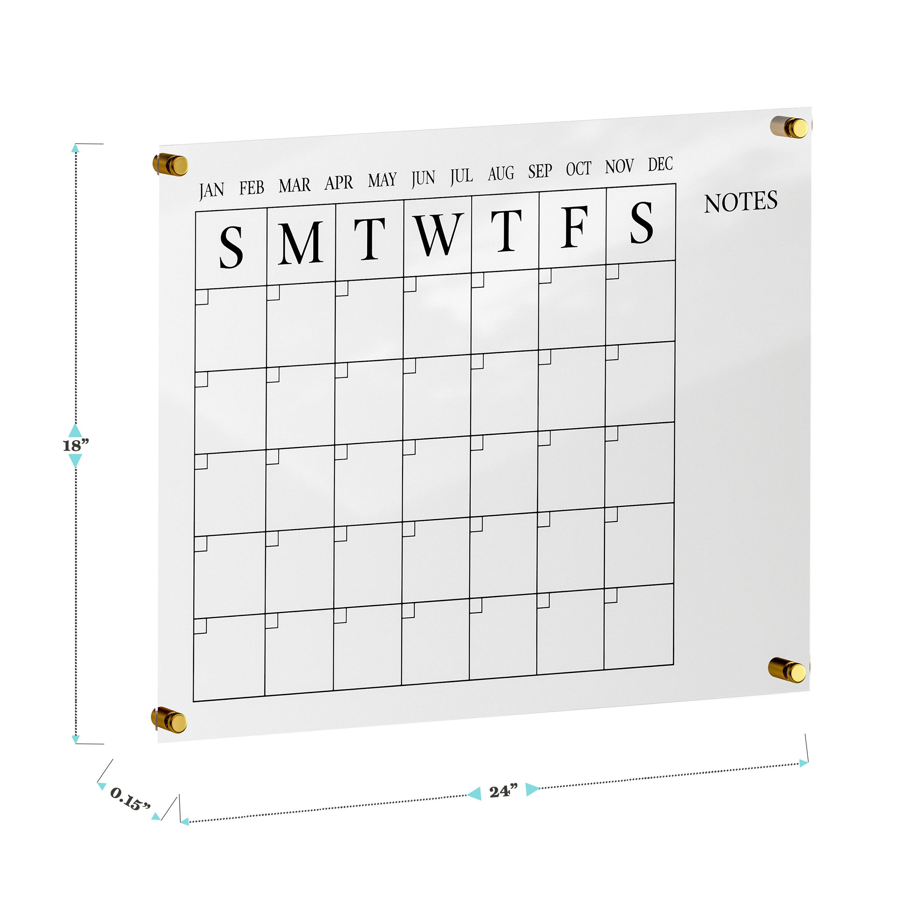 The text on the image is grouped and corrected as follows:

Months: January, February, March, April, May, June, July, August, September, October, November, December

Days: Monday, Tuesday, Wednesday, Thursday, Friday, Saturday, Sunday

Notes: SMTWTFS

Measurements: 18s, 0.15", 24"