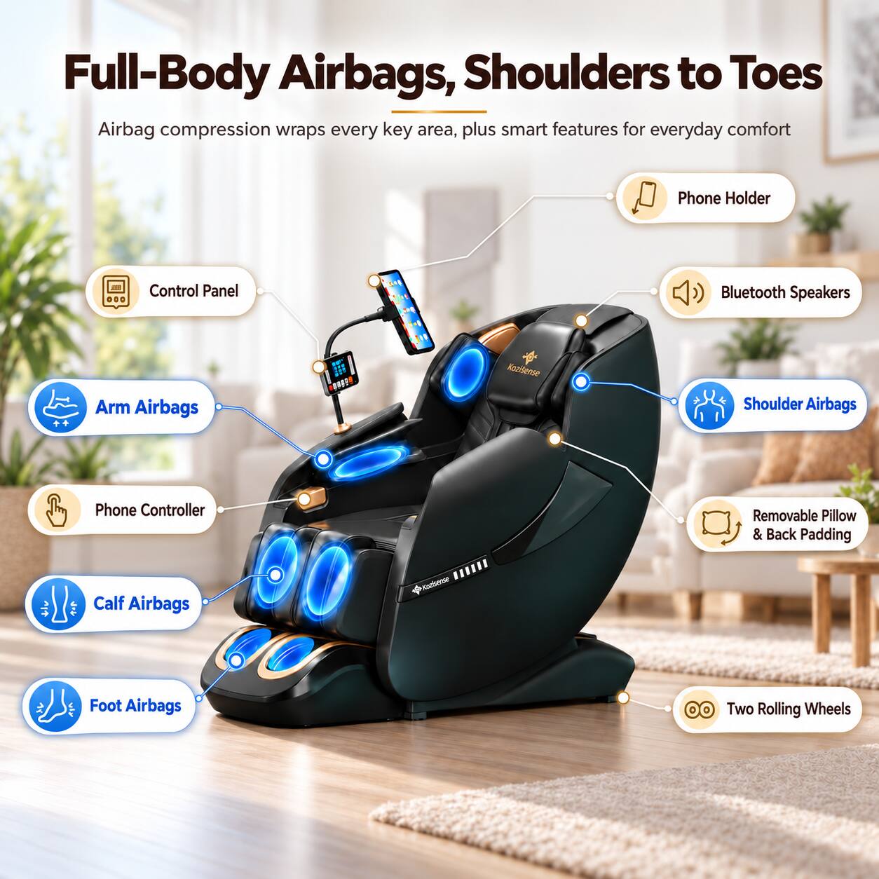 KoziSense KZ A18 Massage Chair Full Body,Zero Gravity SL Track
