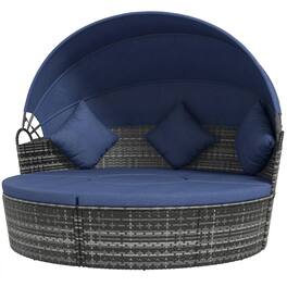 Resenkos - 4-Piece Cushioned Outdoor Rattan Wicker Sunbed or Conversational Sofa Set - Dark Blue