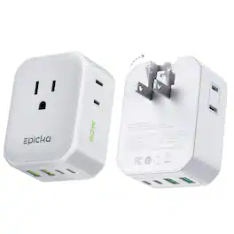Epicka - Hybrid Wall Charger 8 Outlet Multi Plug Dorm Room Essentials Wall Outlet Extender with 4 USB Ports(2USB C PD 20W) - White