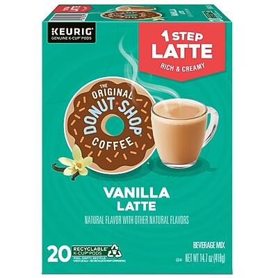 KEURIG GENUINE K-CUP PODS

1 STEP LATTE
RICH & CREAMY

THE ORIGINAL DONUT SHOP COFFEE

VANILLA LATTE
NATURAL FLAVOR WITH OTHER NATURAL FLAVORS

20 K-CUP PODS

RECYCLABLE

BEVERAGE MIX

NET WT 14.7 OZ (418g)