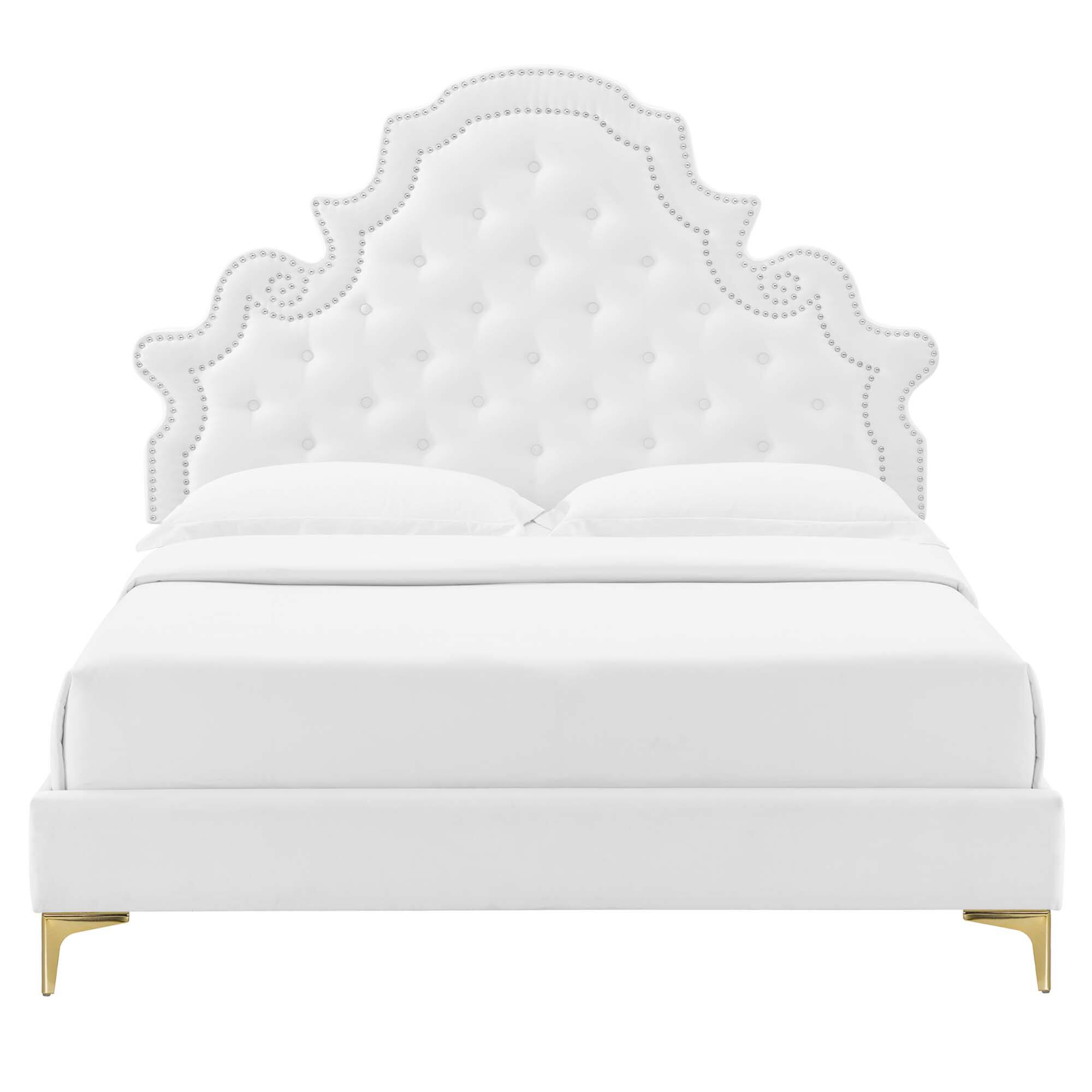 Alt View 8. Modway - Gwyneth Tufted Performance Velvet Queen Platform Bed - White.