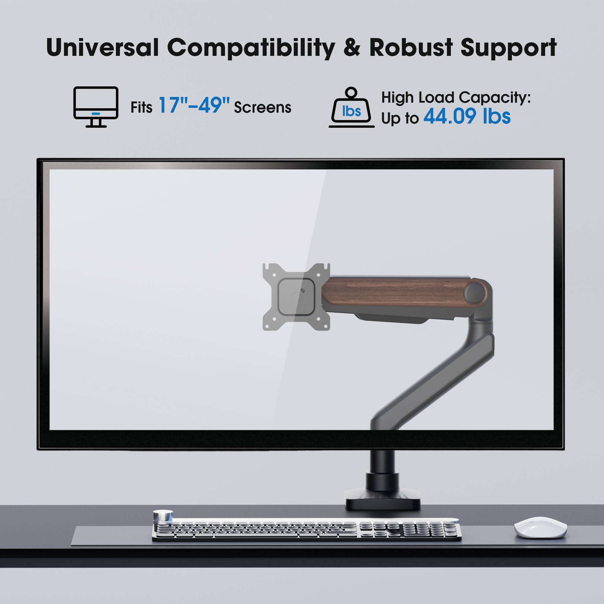 Universal Compatibility & Robust Support  
Fits 17"-49" Screens  
High Load Capacity: Up to 44.09 lbs