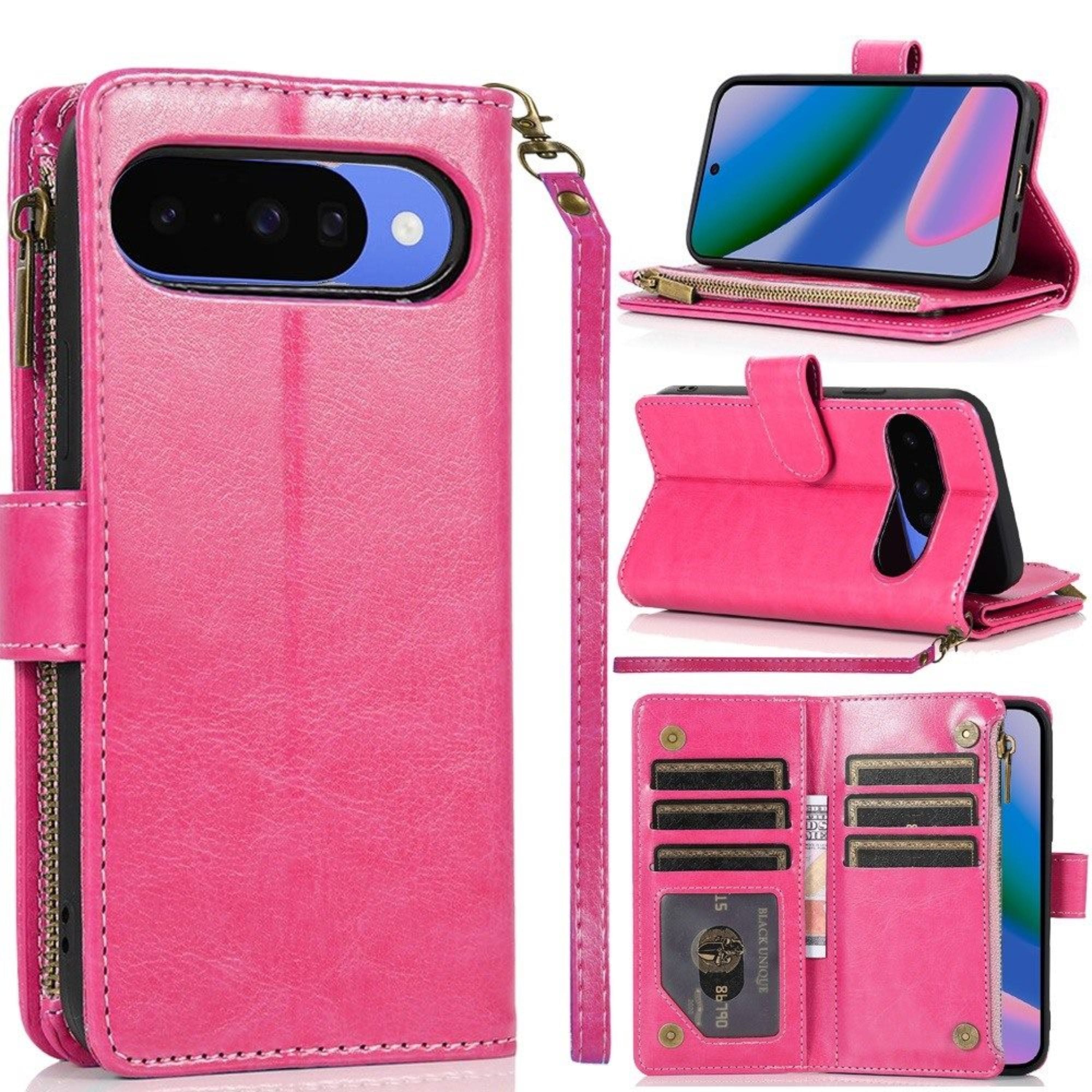 Kitcheniva - Case Luxury Wallet With Zipper Wristlet And Tempered Glass For Google Pixel 11/11 Pro - Hot Pink price history on PriceWatchPro
