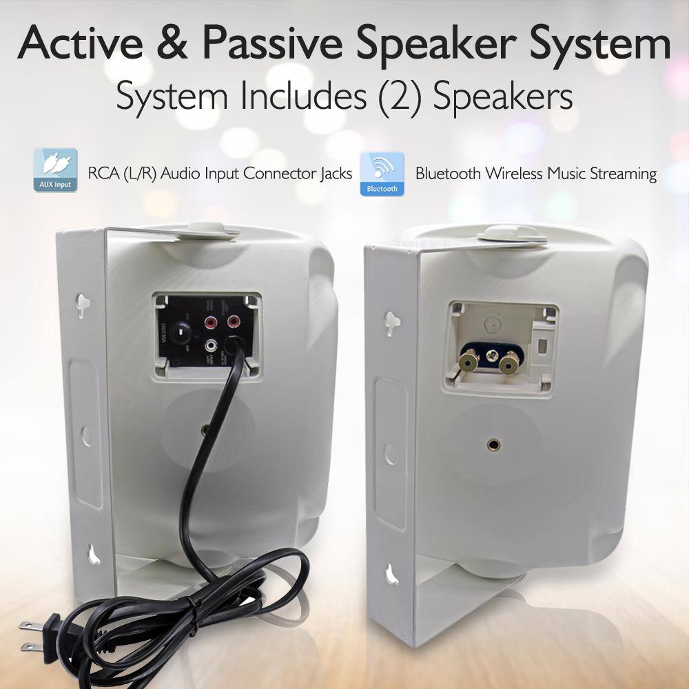 Active & Passive Speaker System  
System Includes (2) Speakers  

- RCA (L/R) Audio Input Connector Jacks  
- Bluetooth Wireless Music Streaming  

AUX Input  
Bluetooth