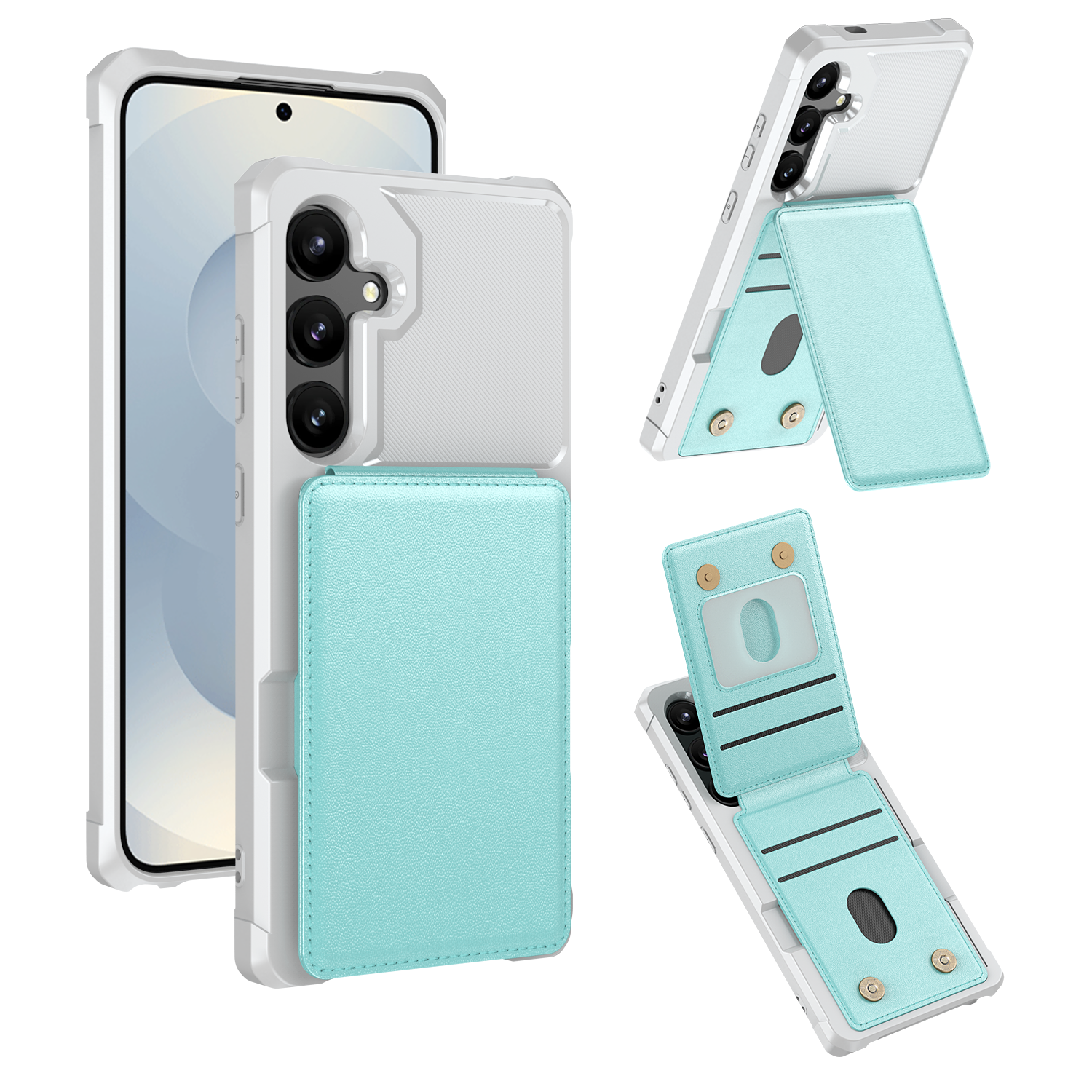 Front. Dteck - Shockproof Wallet Phone Case for Samsung Galaxy A57, PU Leather Flip Kickstand Card Holder Cover, Magnetic Clasp - Green.