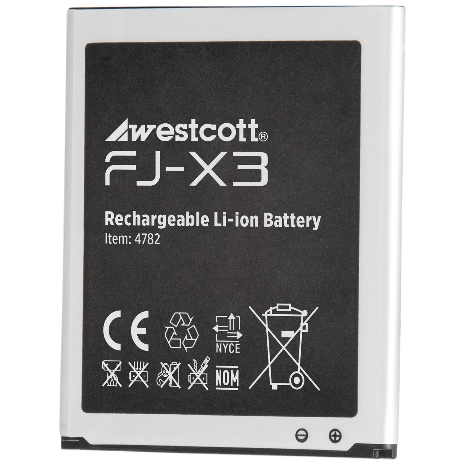 Westcott  
FJ-X3  
Rechargeable Li-ion Battery  
Item: 4782  

CE  
NYCE  
NOM
