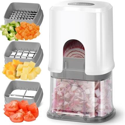 Front. PARKER SLATER - Multifunctional Vegetable Chopper (White) – 3 Interchangeable Blades, Potato & French Fry Cutter with Container & Storag - White.
