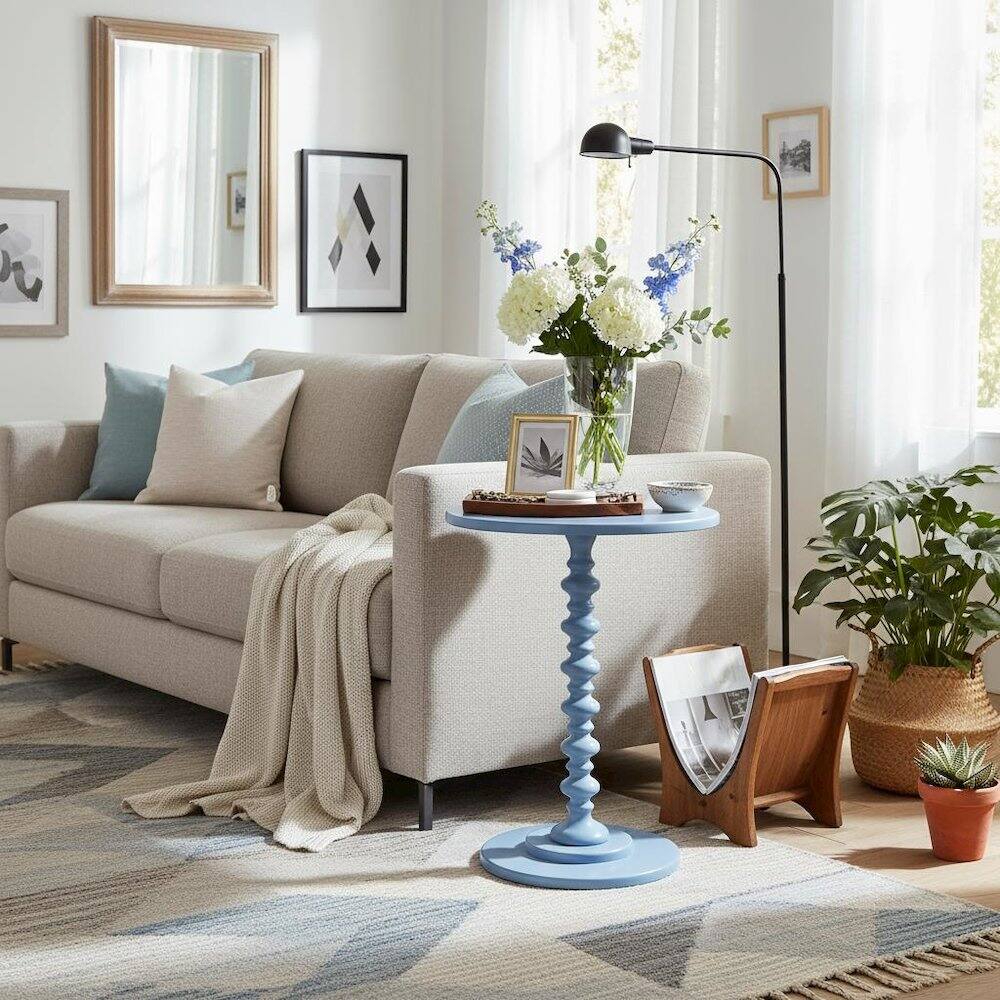 Alt View 1. FurniFact - Spindle Coffee Table, Blue - Blue.