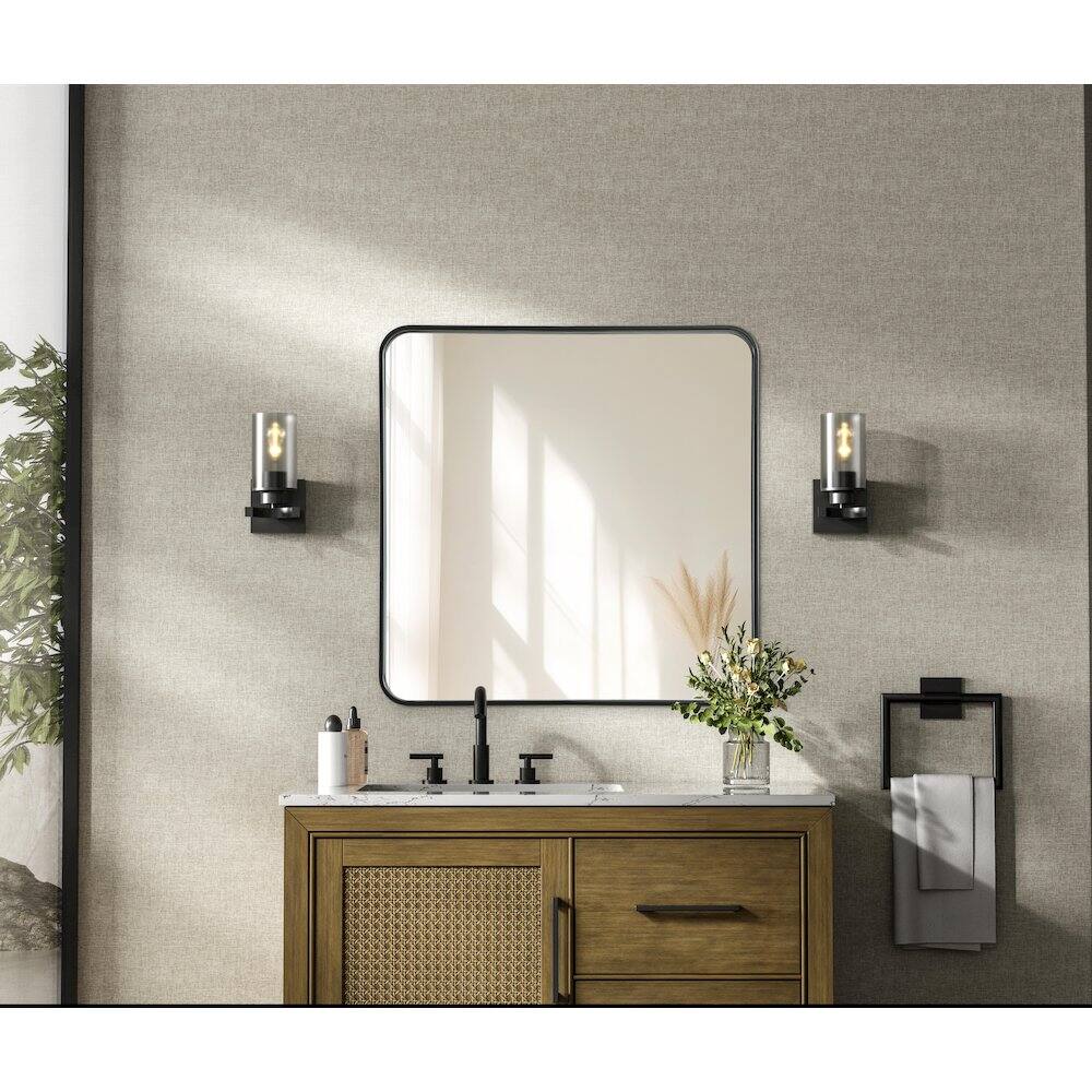 Alt View 3. Elegant Decor - Contour Metal Square Mirror 30x30 in Black - Black.