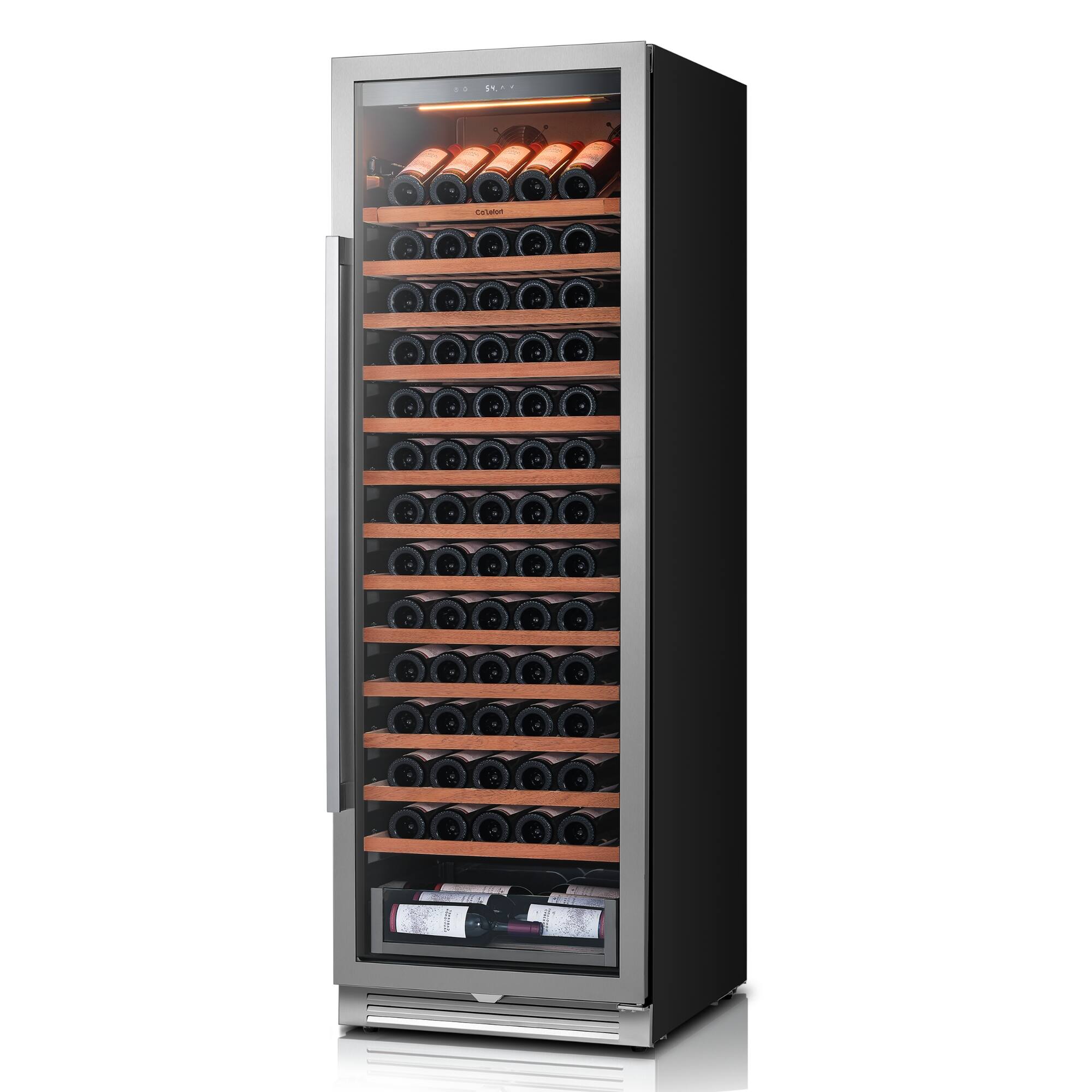 Angle. Ca'Lefort - 24 inch 166-Bottle Wine Cooler Refrigerator | Freestanding/Built-In stainless steel  for Home, Bar & Office - stainless steel.