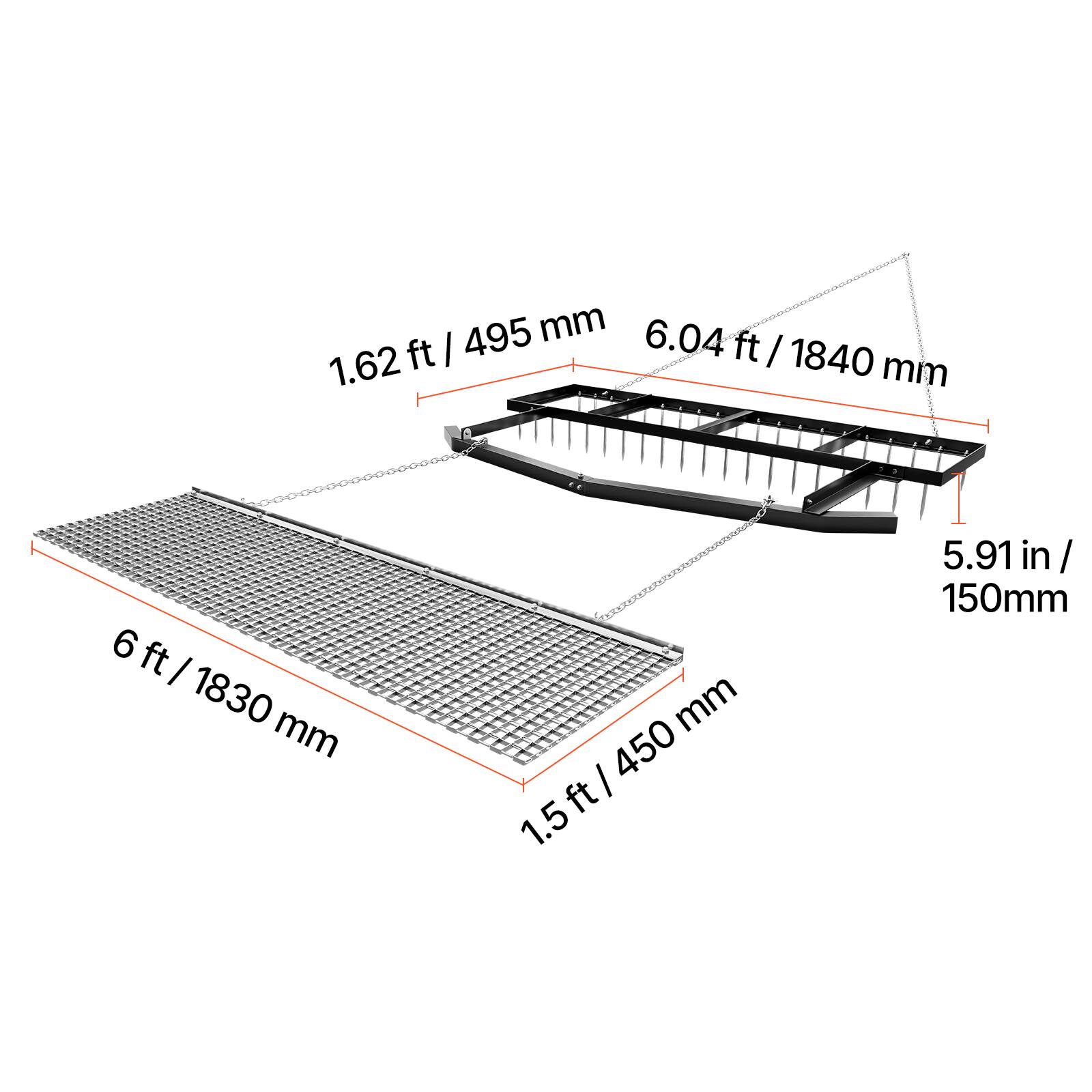 - 1.62 ft / 495 mm
- 6.04 ft / 1840 mm
- 6 ft / 1830 mm
- 1.5 ft / 450 mm
- 5.91 in / 150 mm