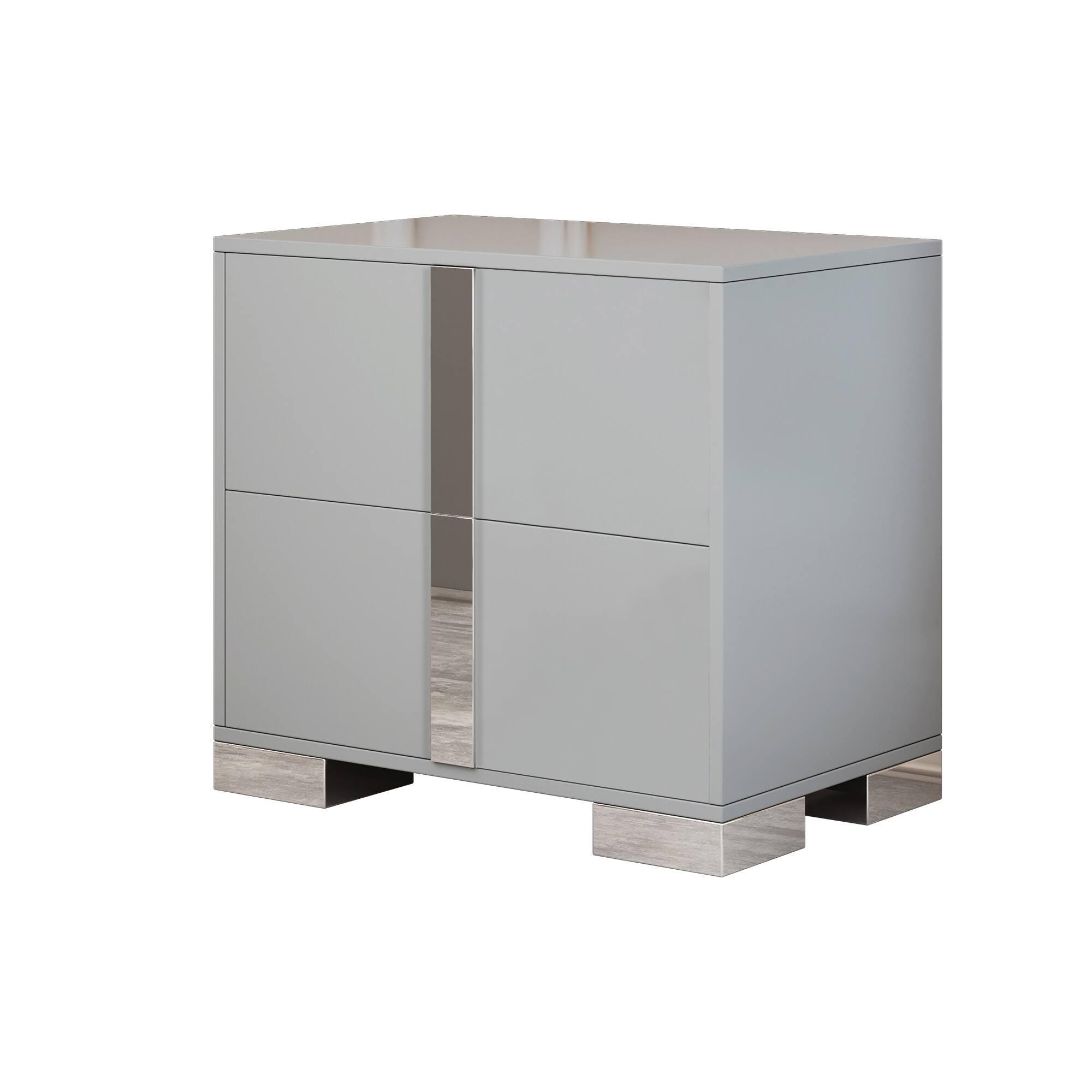 Alt View 2. Spaco - Spaco 2 Drawers Elegant Nightstand with Metal Foot, Mirrored Bedside Table for Bedroom, Living Room - Gray.