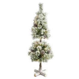 BreeBe - 3' Flocked Christmas Tree Topiary w/50 LEDs and Pine Cones - Green
