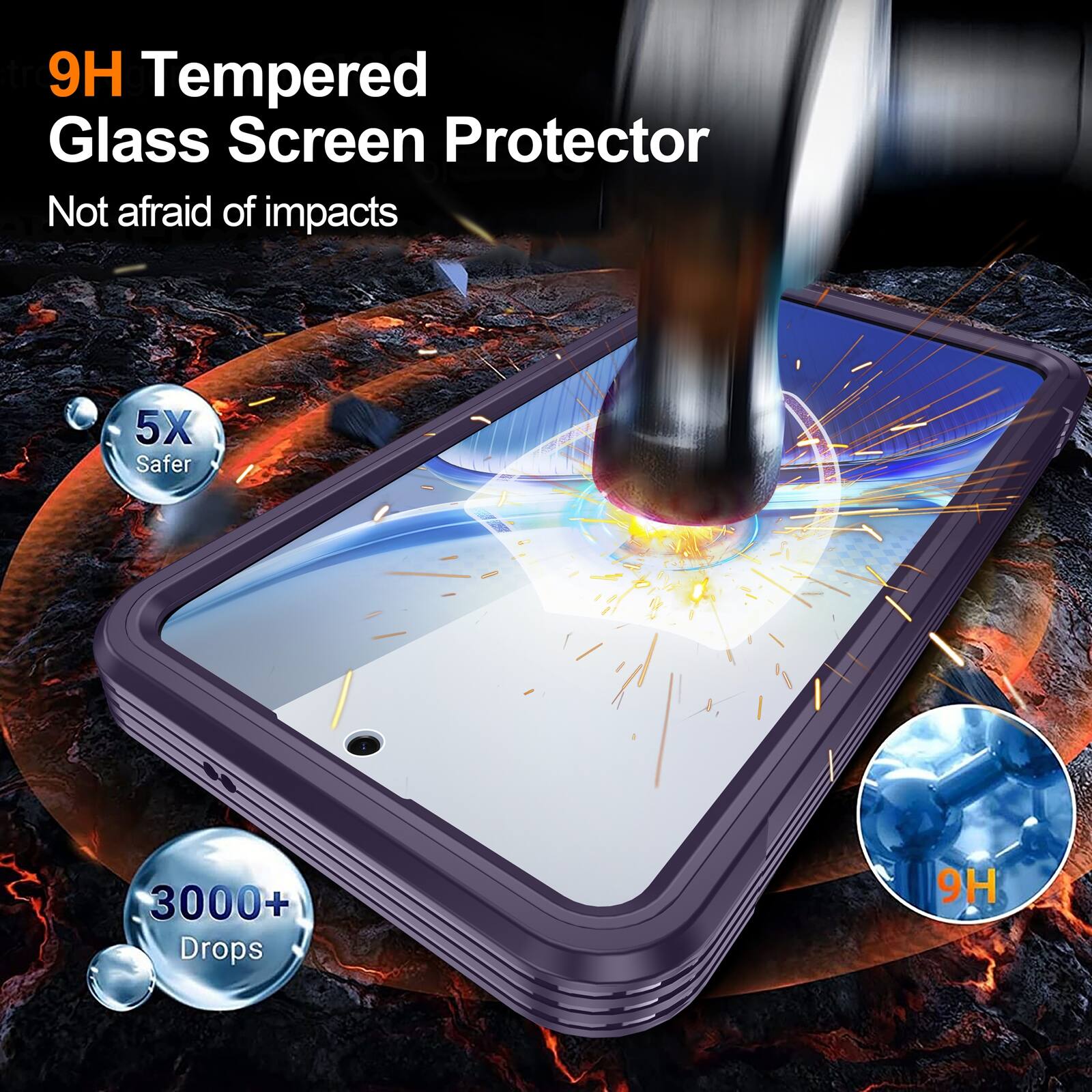 9H Tempered Glass Screen Protector  
Not afraid of impacts  
5X Safer  
3000+ Drops  
9H