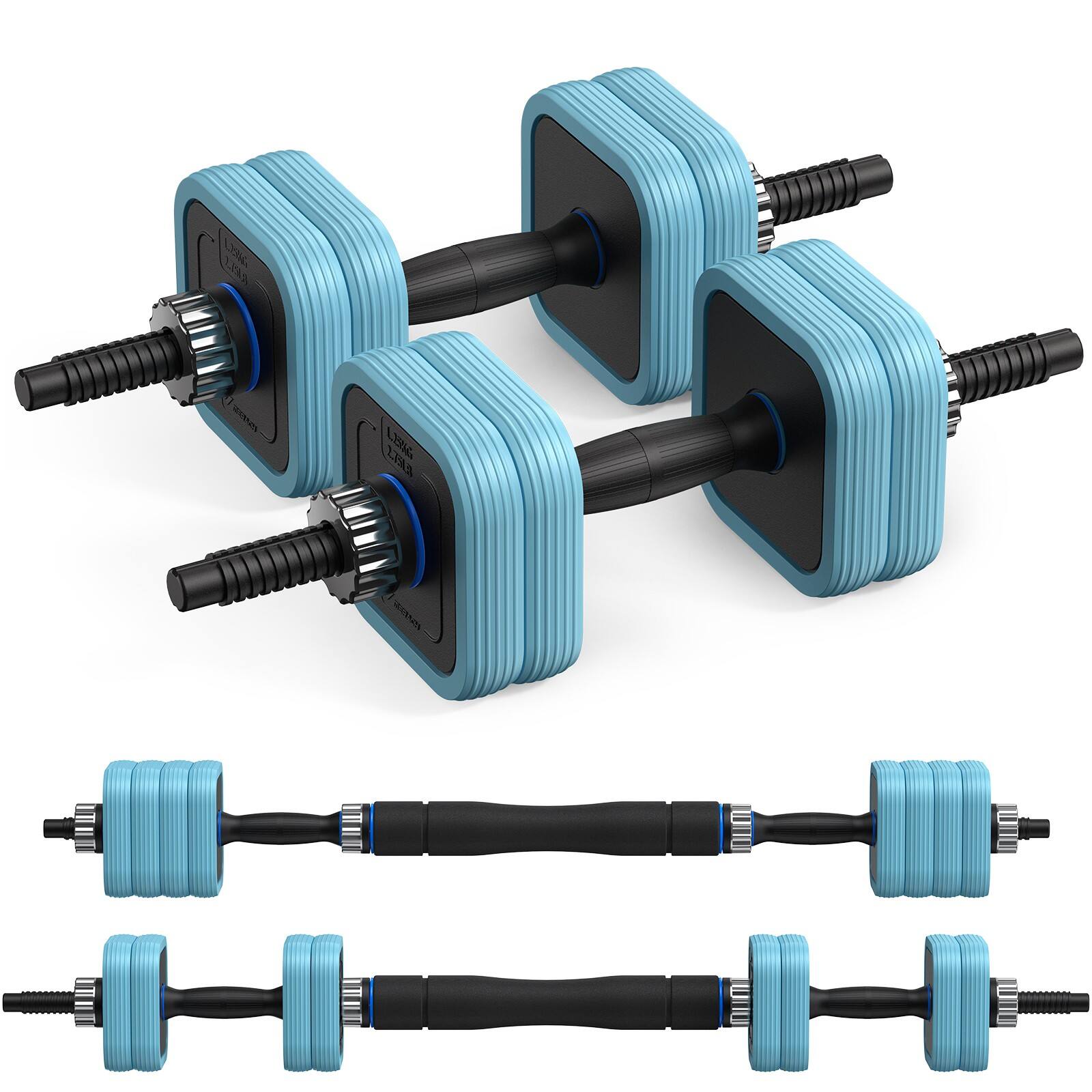 MERACH - 3 in 1 Adjustable Dumbbell Weight Set 22/35/44/88lbs Free Weight Set with Connector Used as Dumbbell Barbell - Blue