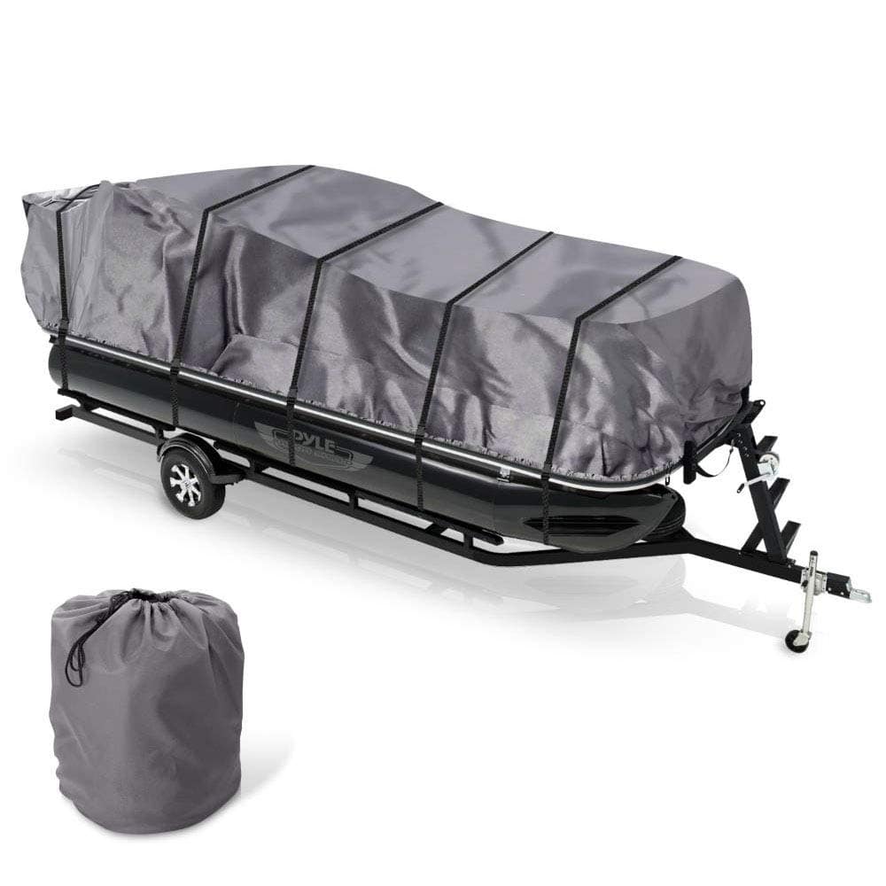 Pyle - Pontoon Boat Cover, Universal Fit, Waterproof, Adjustable Support, Fits 21ft-24ft Boats – PCVHP661