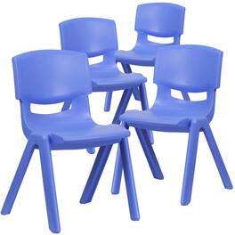 Emma + Oliver - 4 Pack Plastic Stack School Chair with 15.5"H Seat, 3rd-7th School Chair - Blue