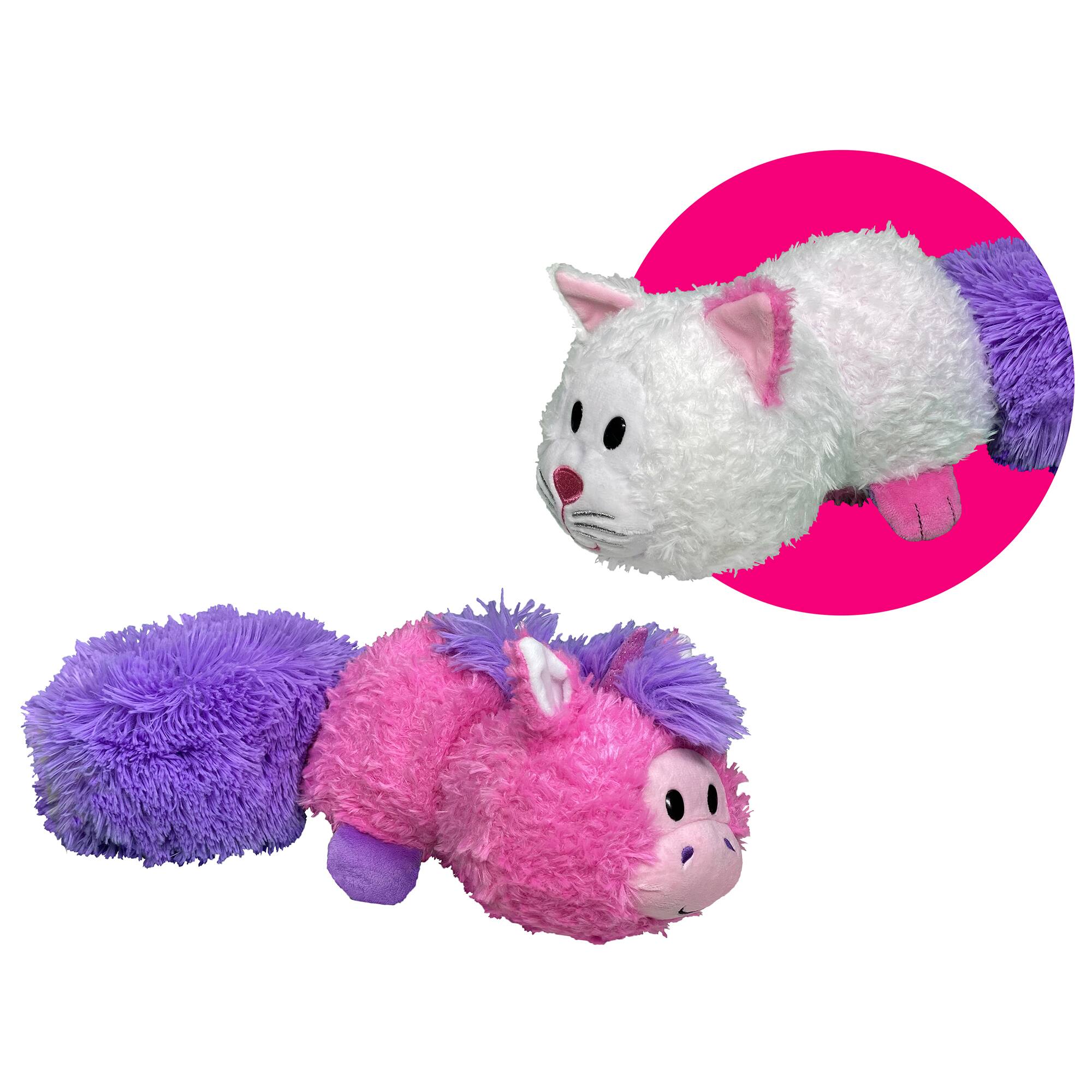 Front. FlipaZoo - FlipaZoo Magic Tails Pink Unicorn to White Cat - 2-In-1 Animal Plush.