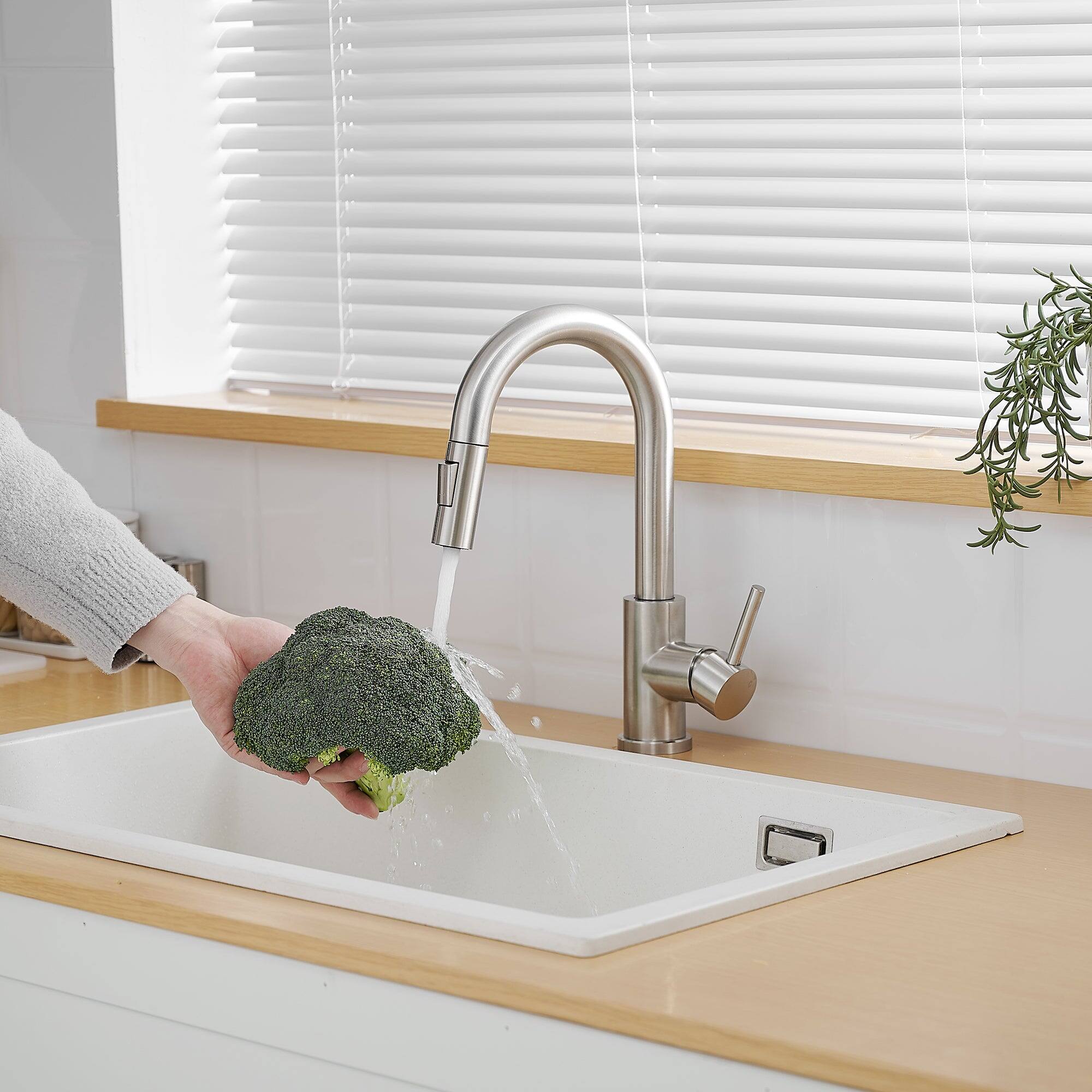 Alt View 5. Boyel Living - Brushed Nickel Single Handle Pull Down Bar Faucet with Water Supply Hoses and Ceramic Disc Cartridge - Brushed Nickel.