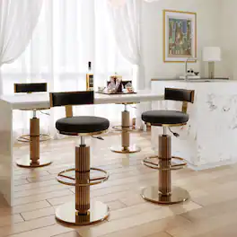 POVISON - Modern Luxury Adjustable Height Bar Stools Set of 2, Velvet Bar Stools, Gold Metal Bar Stools, Round Bar Stools, Black - Black Velvet