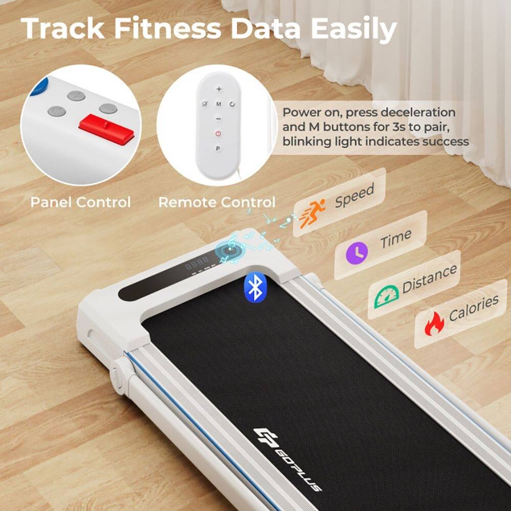 Track Fitness Data Easily

Power on, press deceleration and M buttons for 3s to pair, blinking light indicates success

Panel Control Remote Control

Speed Time 8888 Distance Calories

GOPLUS