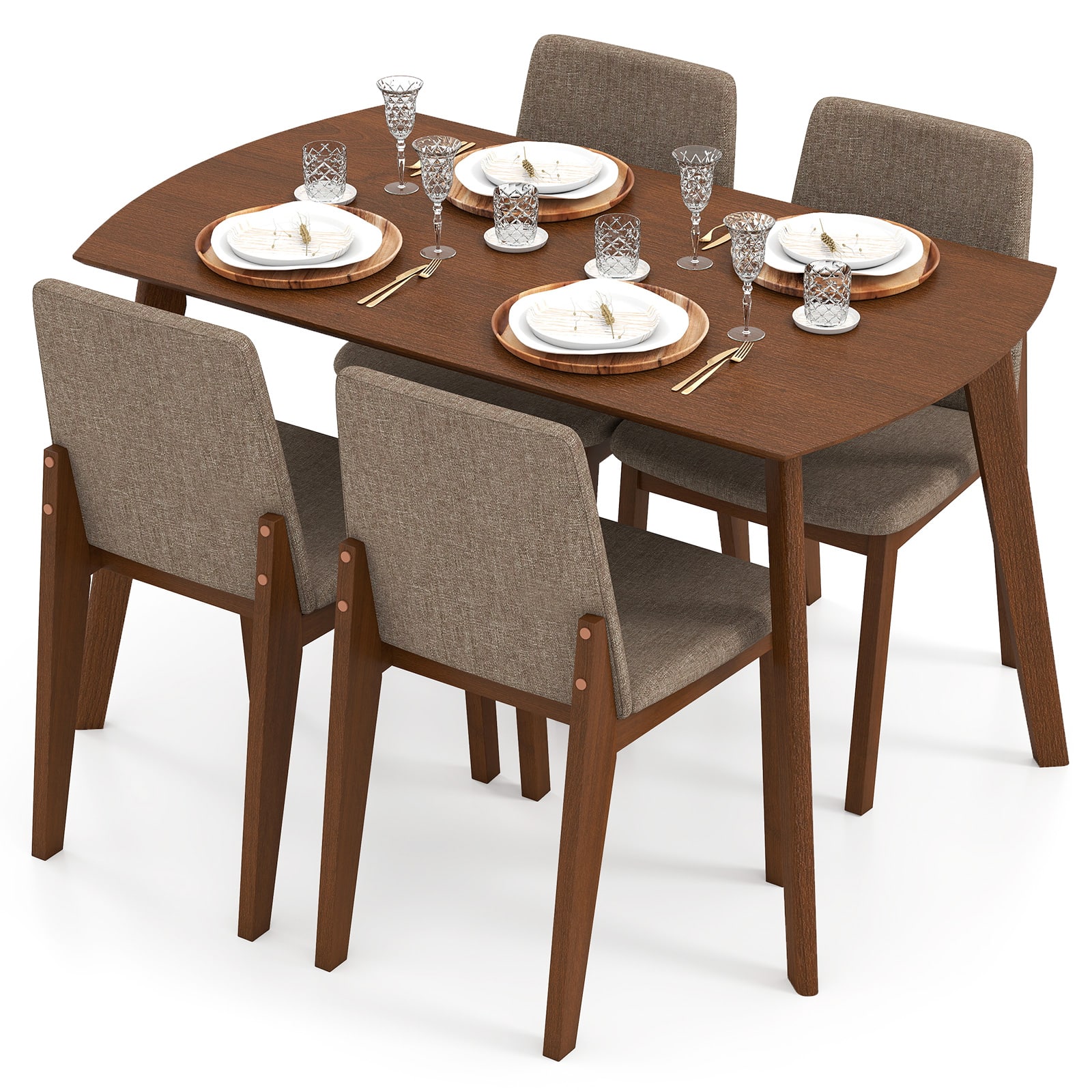 Costway - 5-Piece Dining Table Set for 4,Rectangular Kitchen Table with Linen Fabric Chairs - Light Brown