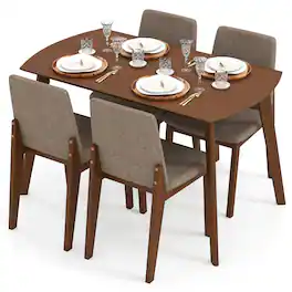 Costway - 5-Piece Dining Table Set for 4,Rectangular Kitchen Table with Linen Fabric Chairs - Light Brown