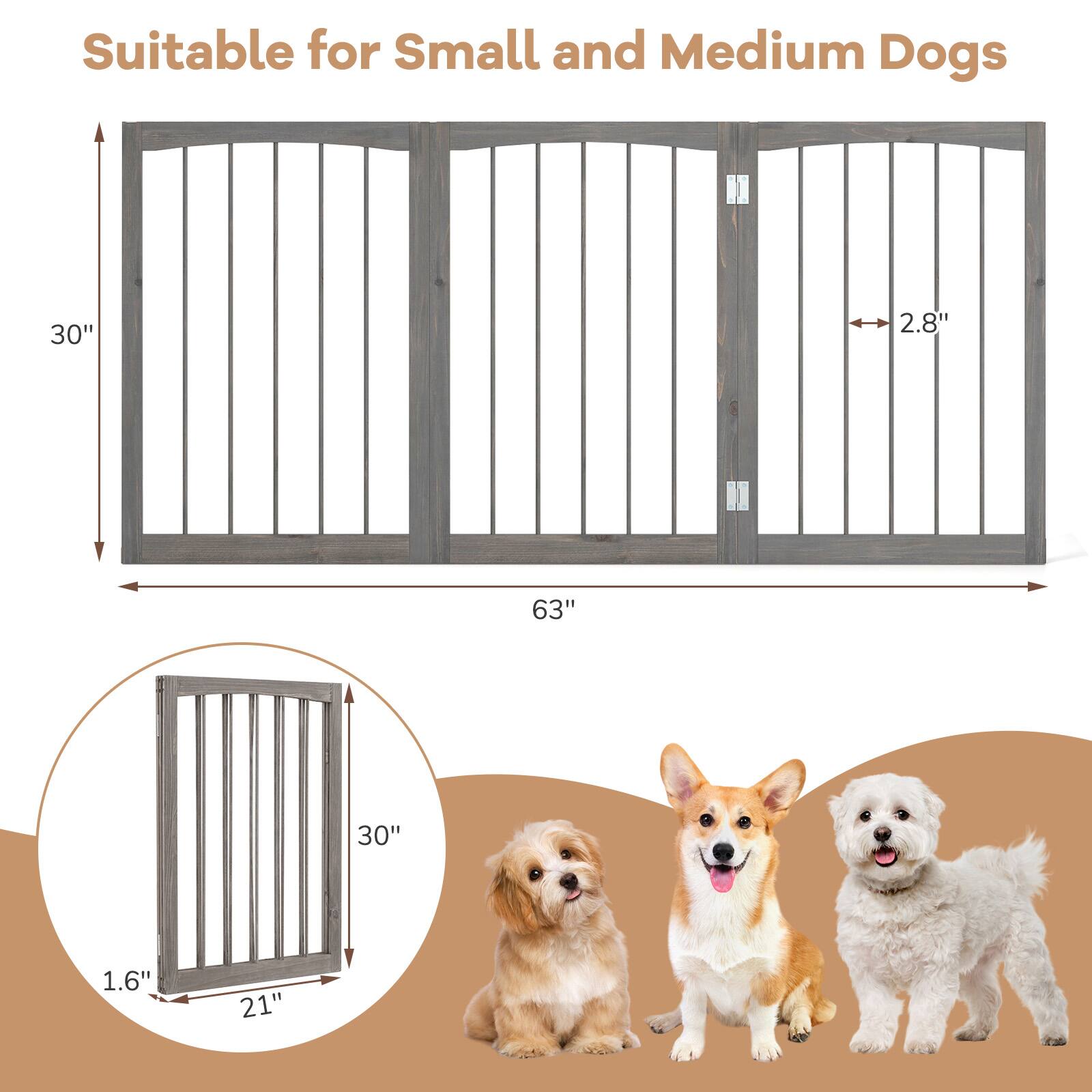 Suitable for Small and Medium Dogs

- Height: 30"
- Width: 63"
- Gate Width: 2.8"
- Gate Height: 30"
- Gate Width: 1.6"
- Gate Height: 21"