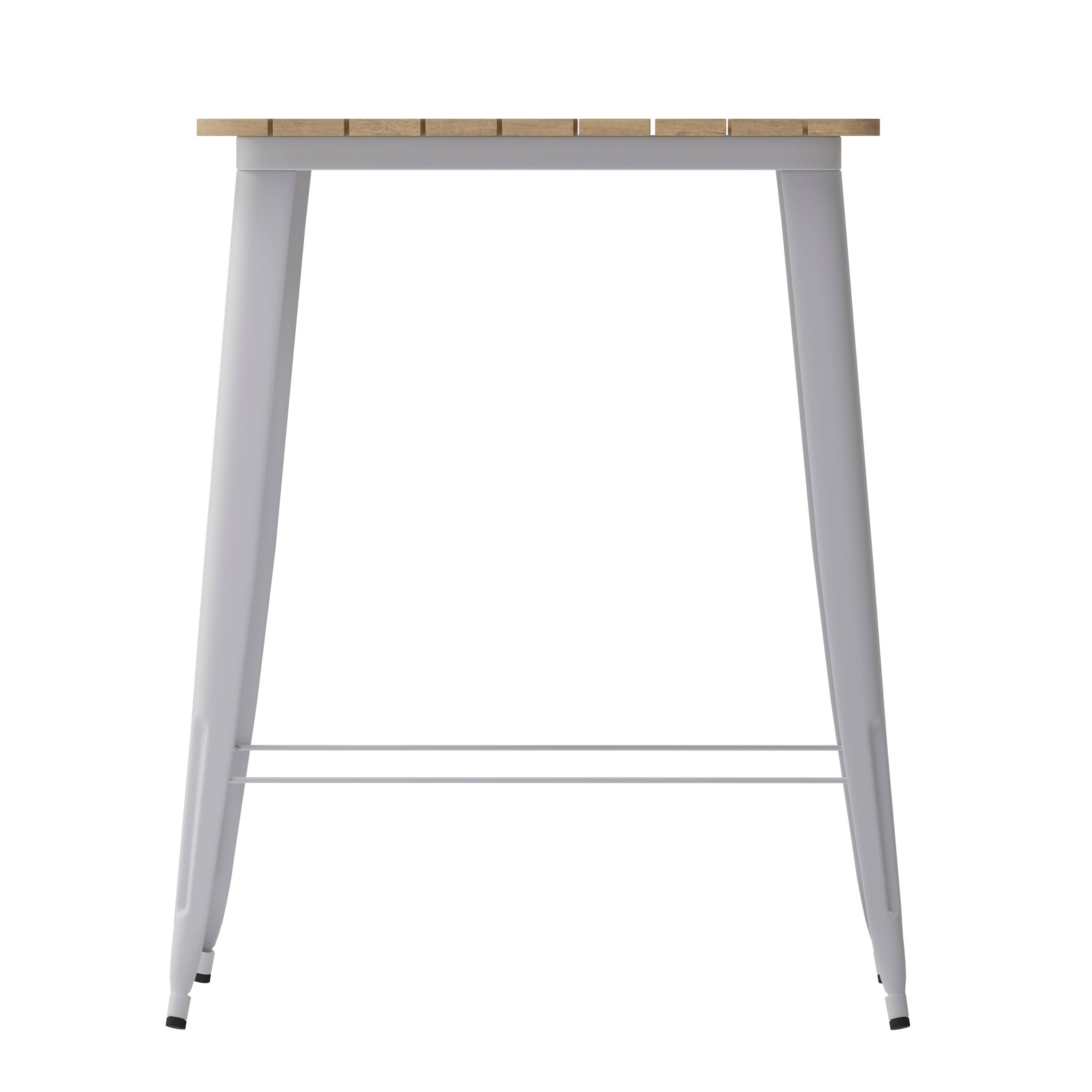 Alt View 7. Emma + Oliver - Drew Indoor/Outdoor Bar Top Table, 31.5" Square All Weather Poly Resin Top with Steel base - Brown Top/Silver Frame.