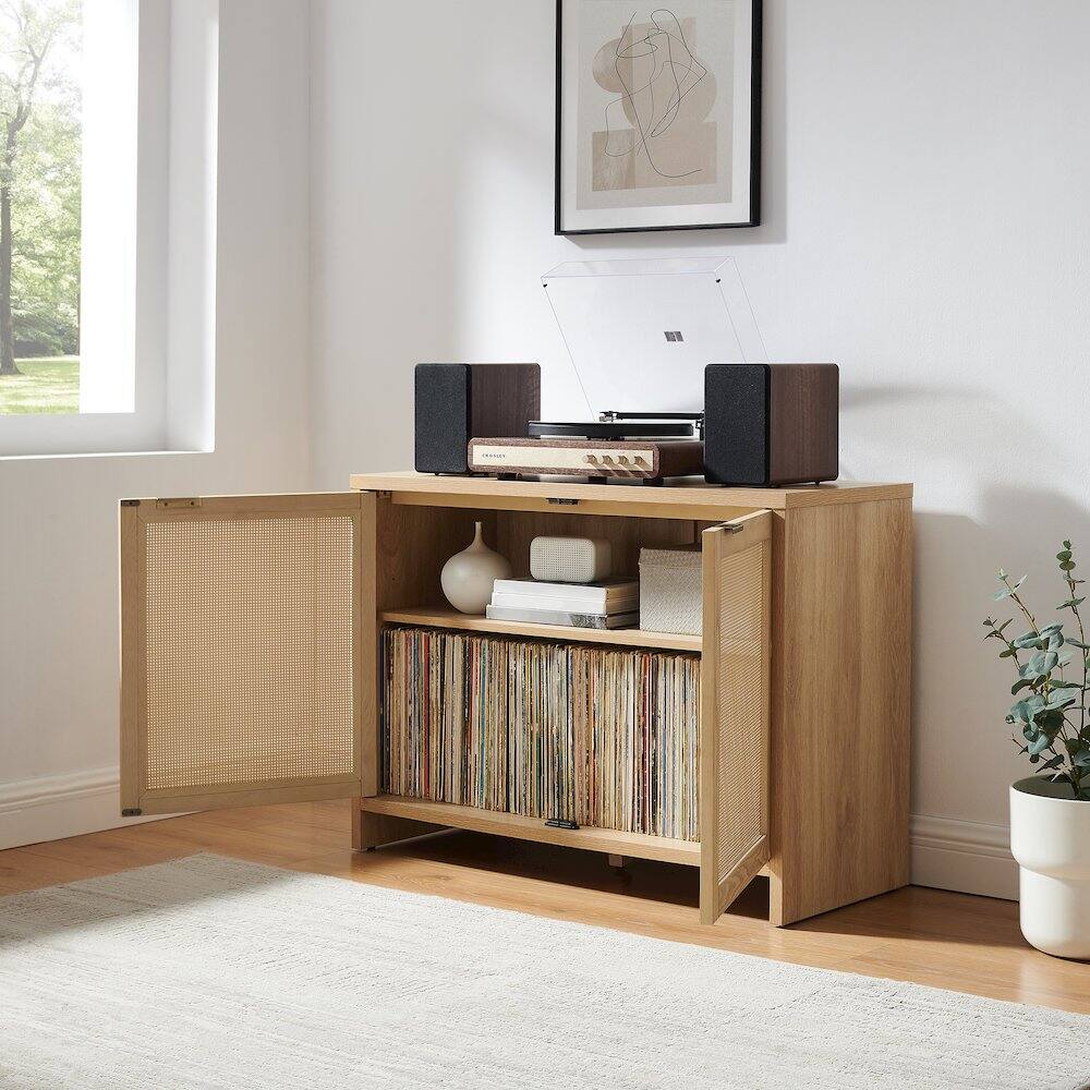 Alt View 4. Crosley Furniture - Kenji Record Player Cabinet with Vinyl Storage, Media Stand - White.