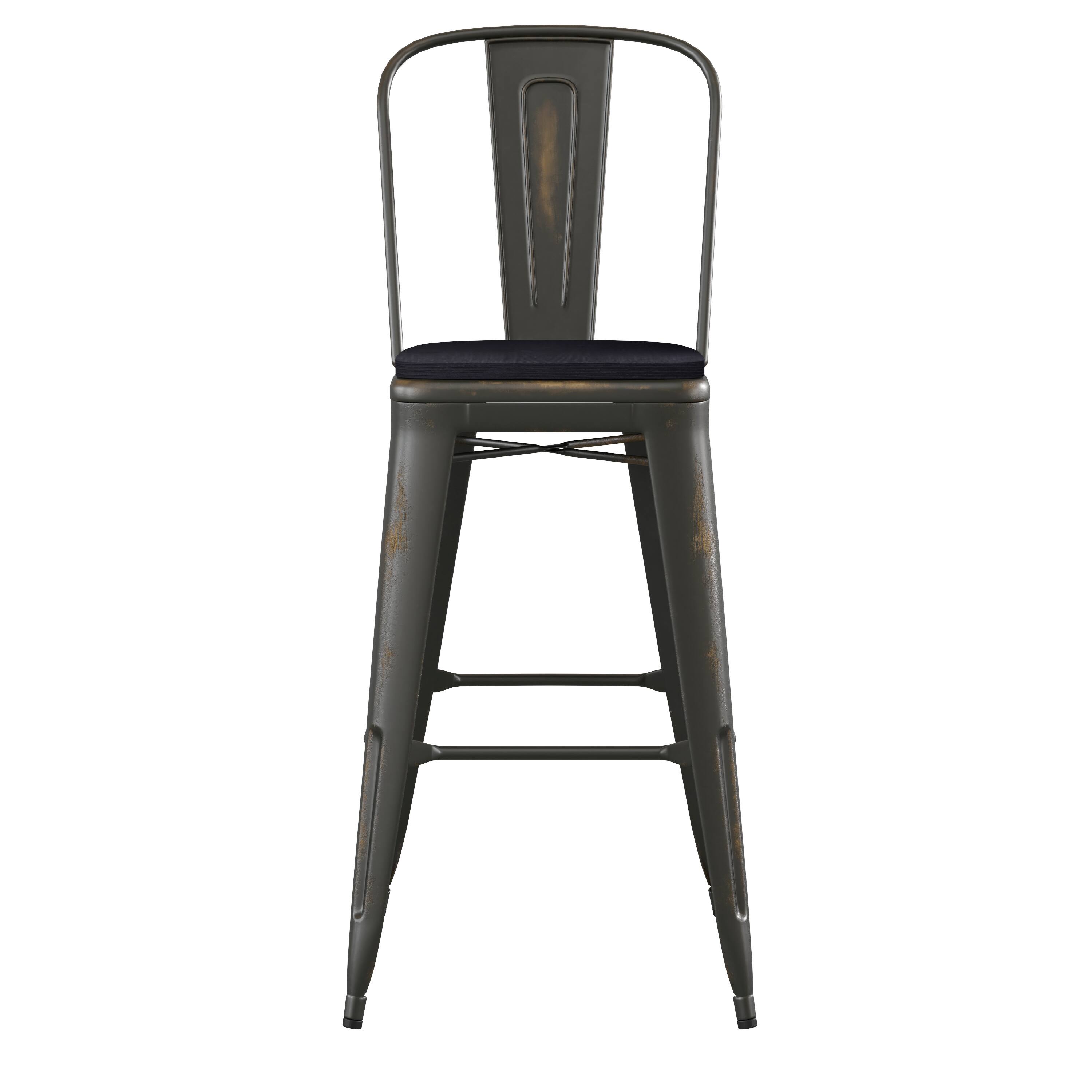 Alt View 10. Emma + Oliver - Nova Distressed Metal Stools with Backs and Polystyrene Seats for Indoor/Outdoor Use - Black Seat/Copper Frame.