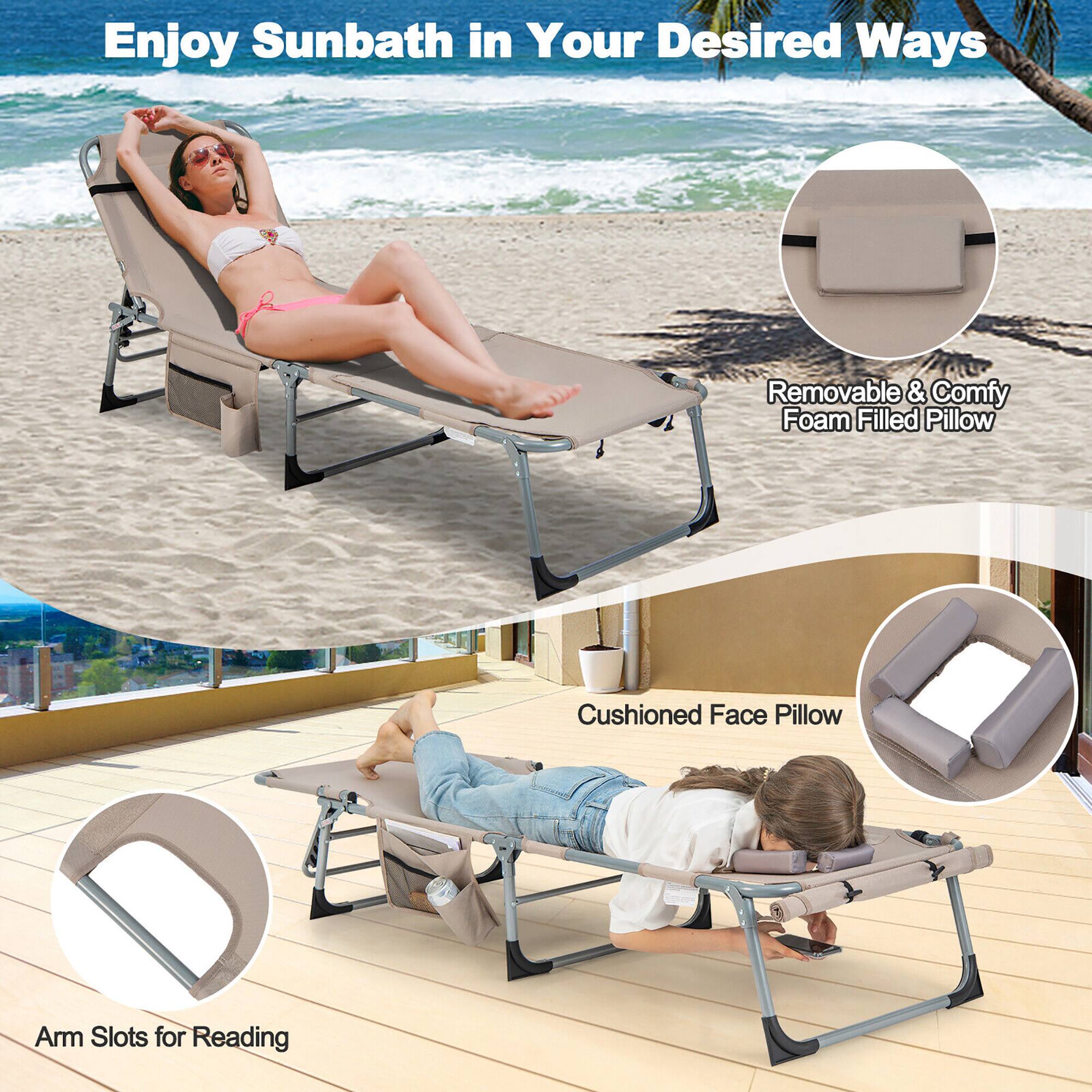 Enjoy Sunbath in Your Desired Ways, Removable & Comfy Foam Filled Pillow, Cushioned Face Pillow, Arm Slots for Reading