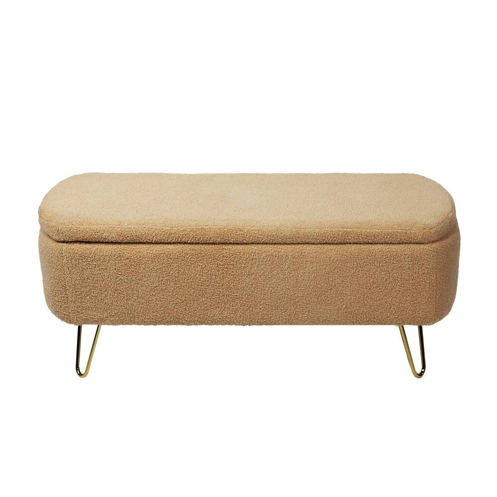 Alt View 4. Ropilly - Ropilly Camel Storage Ottoman Bench, Modern Faux Fur Entryway Bench with Gold Legs, Upholstered End of Bed Bench - Camel.
