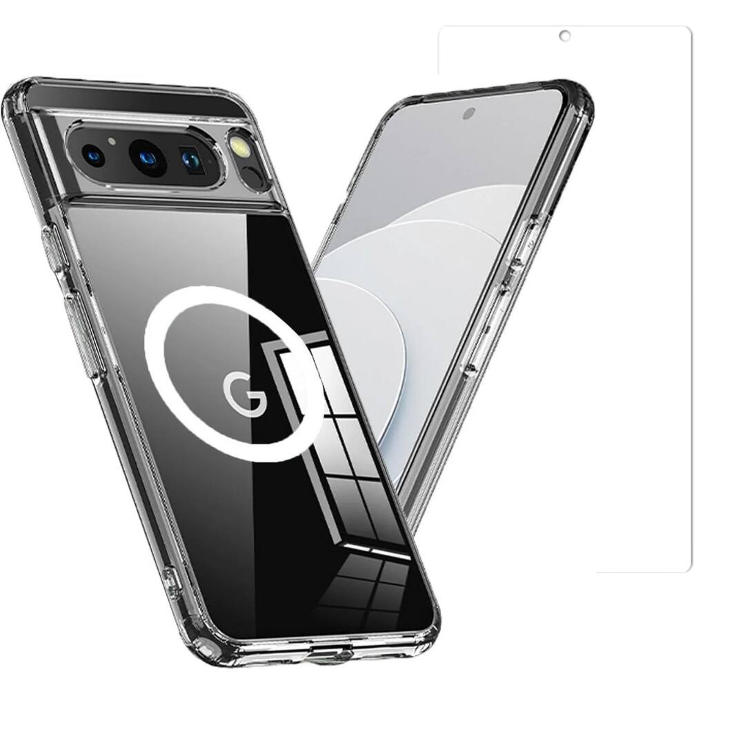 Front. Entronix - Entronix Ultimate Protection Bundle for Google Pixel 9 Pro XL - Magnetic Clear Case & 2 Screen Protectors - Clear.